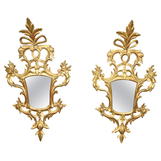 Fantastic Diminutive Water Gilded Carved Italian Rococo Mirrors Circa 1820s