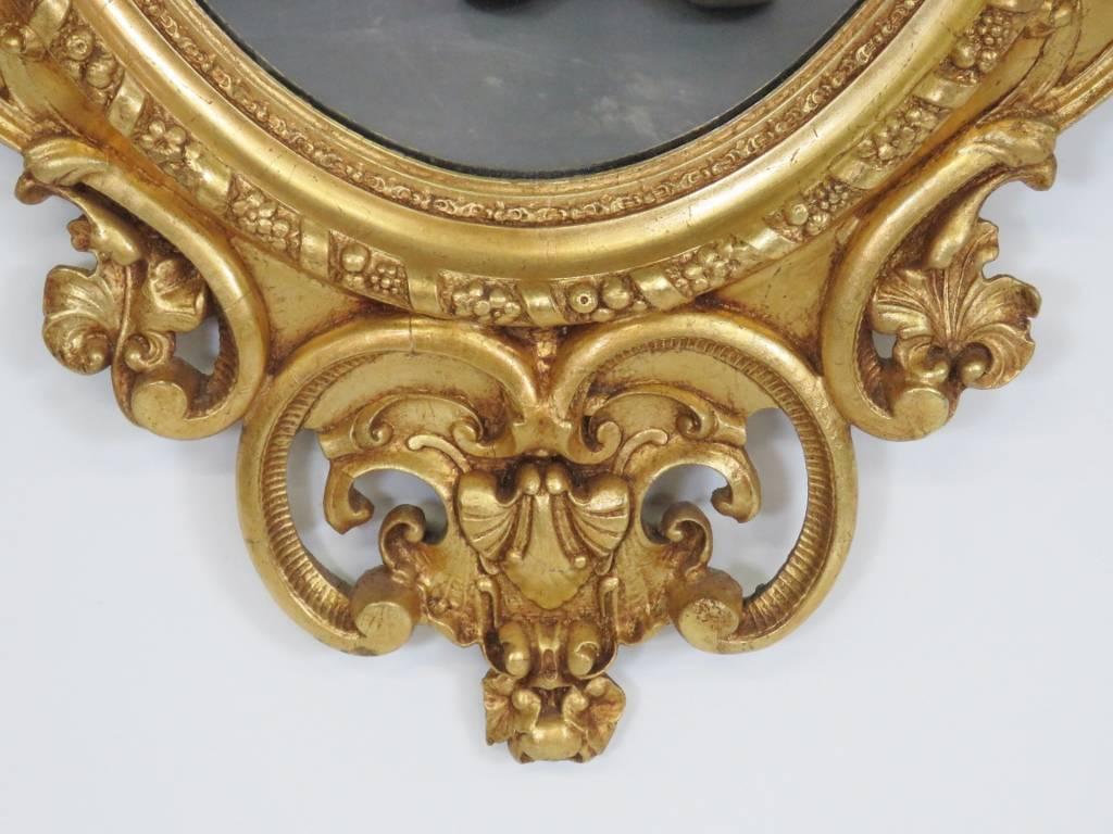 &2 inch Tall 19th Century American Victorian Rococo Oval Gilt Mirror