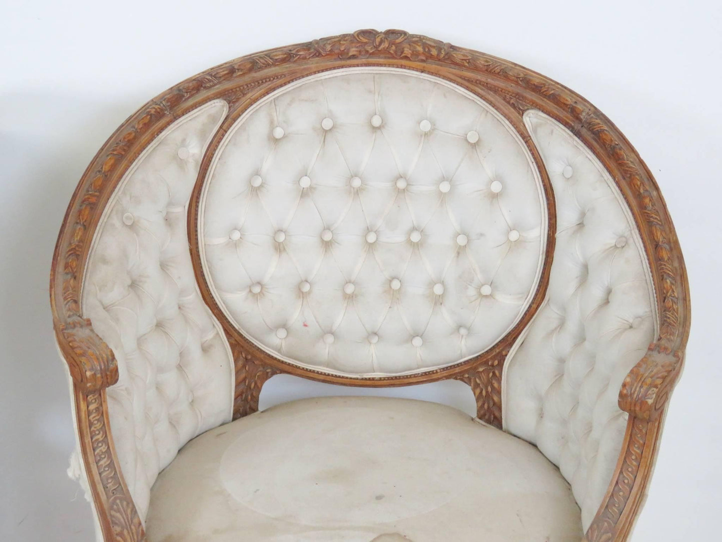 Pair of Round Back Louis XVI Style Carved Walnut Bergere Canape Chairs