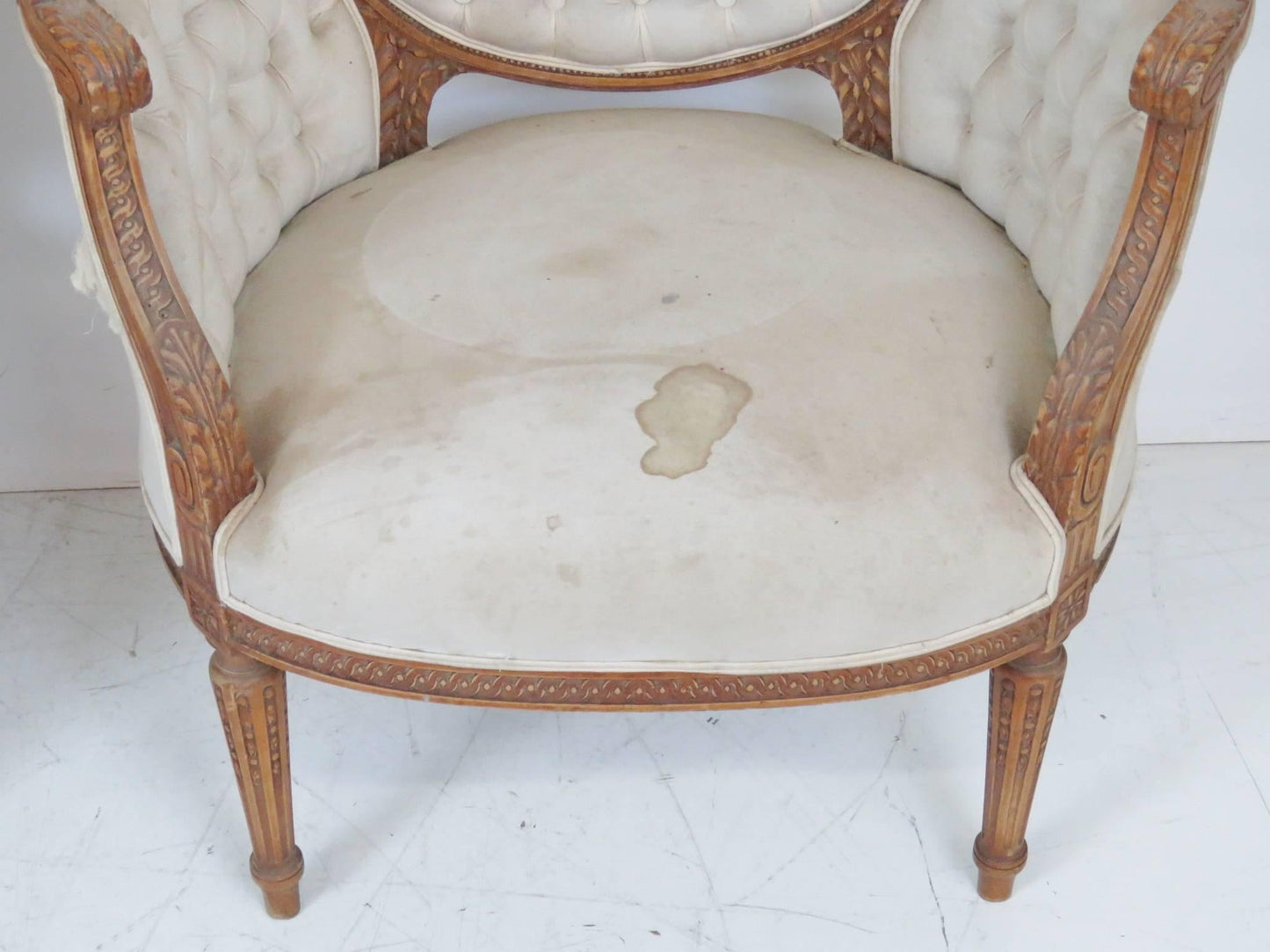 Pair of Round Back Louis XVI Style Carved Walnut Bergere Canape Chairs