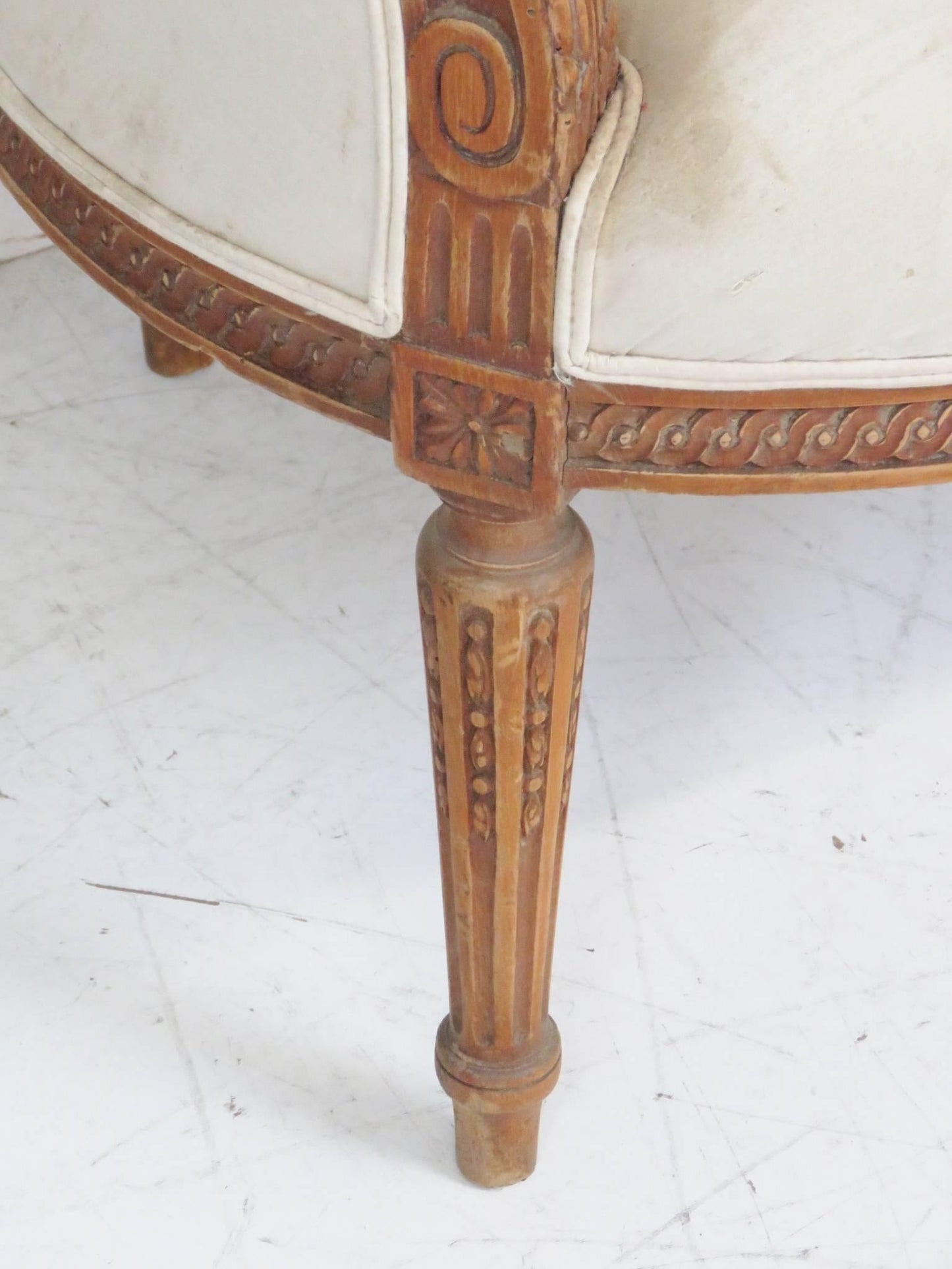 Pair of Round Back Louis XVI Style Carved Walnut Bergere Canape Chairs