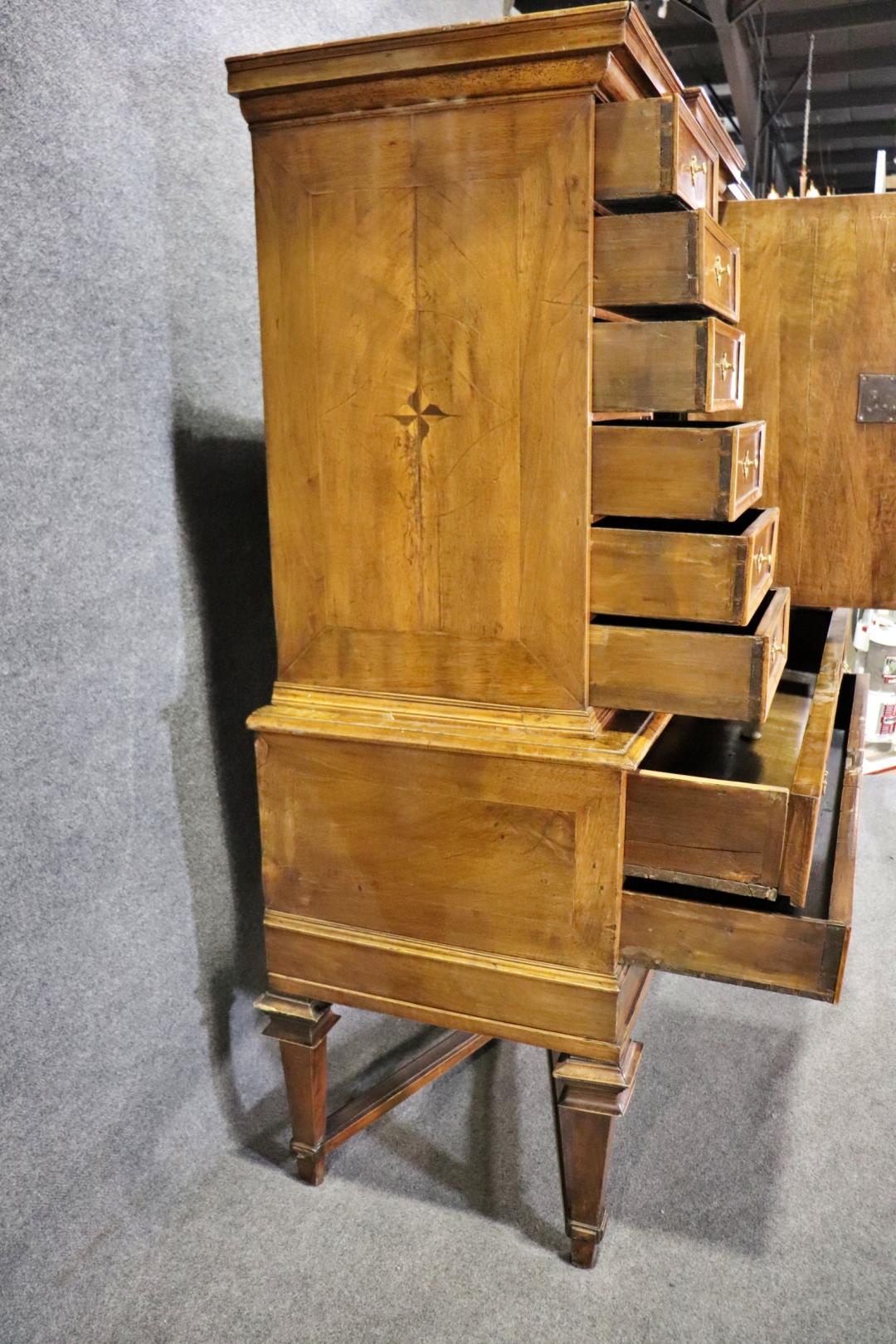 Josephinian Austrian Inlaid Walnut Two Piece 1750s Era  Rental Cabinet Secretary