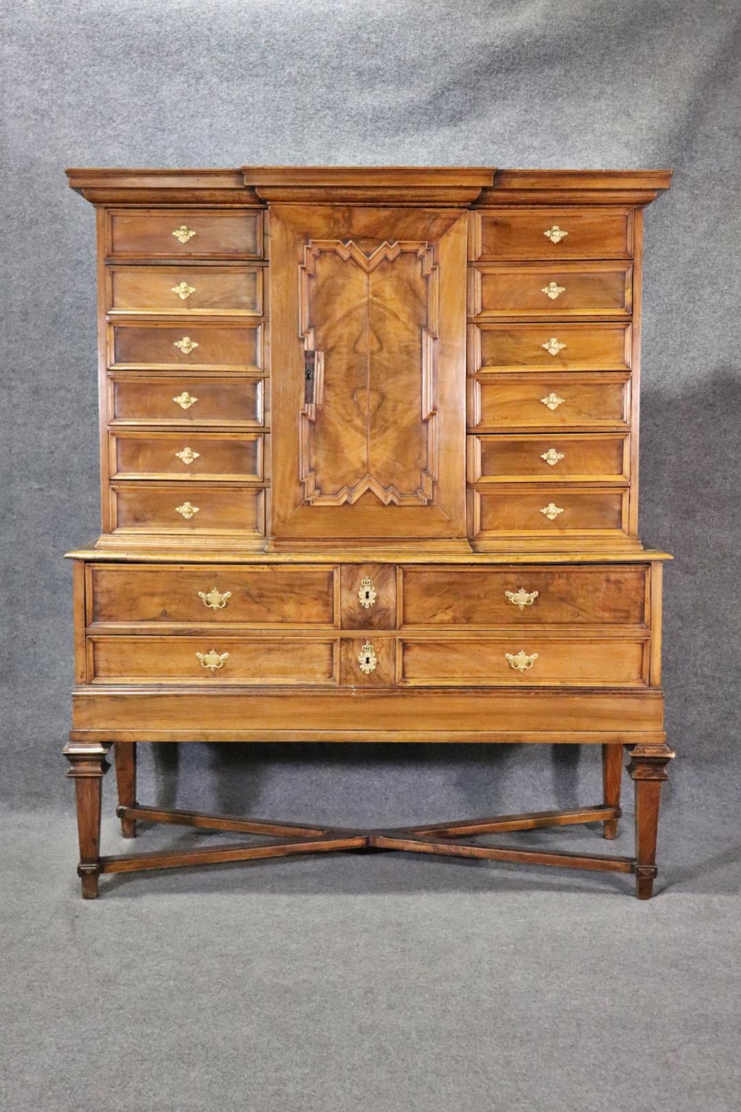 Josephinian Austrian Inlaid Walnut Two Piece 1750s Era  Rental Cabinet Secretary