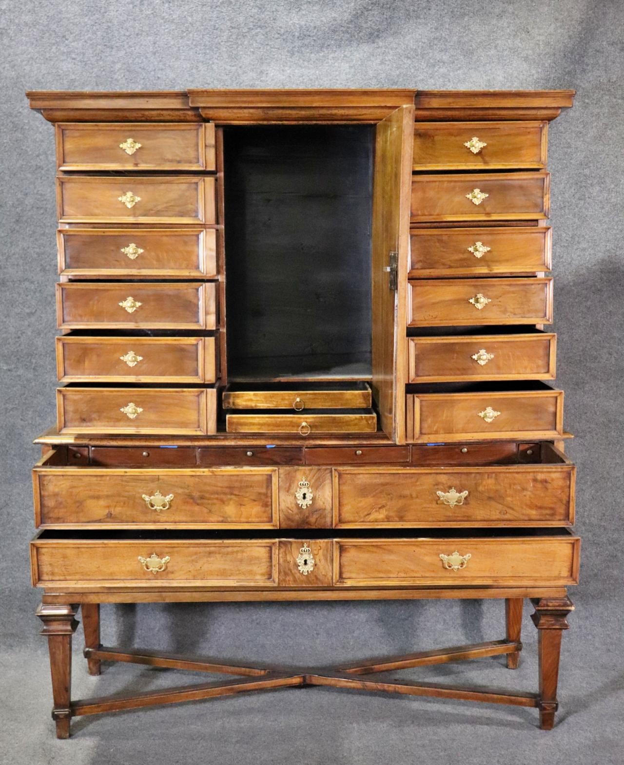 Josephinian Austrian Inlaid Walnut Two Piece 1750s Era  Rental Cabinet Secretary