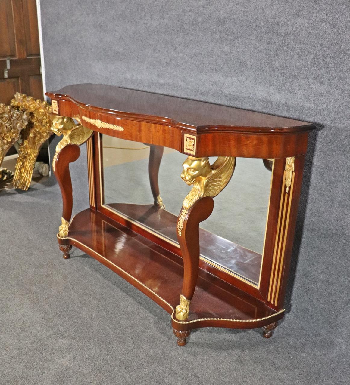 Fine Quality Mirrored Bronze Lion Ormolu Russian Style Console Table