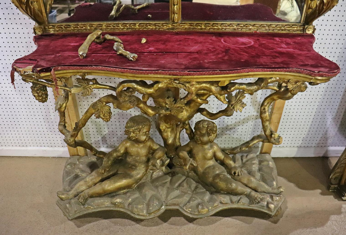 Gilded Palatial Mirrored Console Cabinet Vitrine with Putti