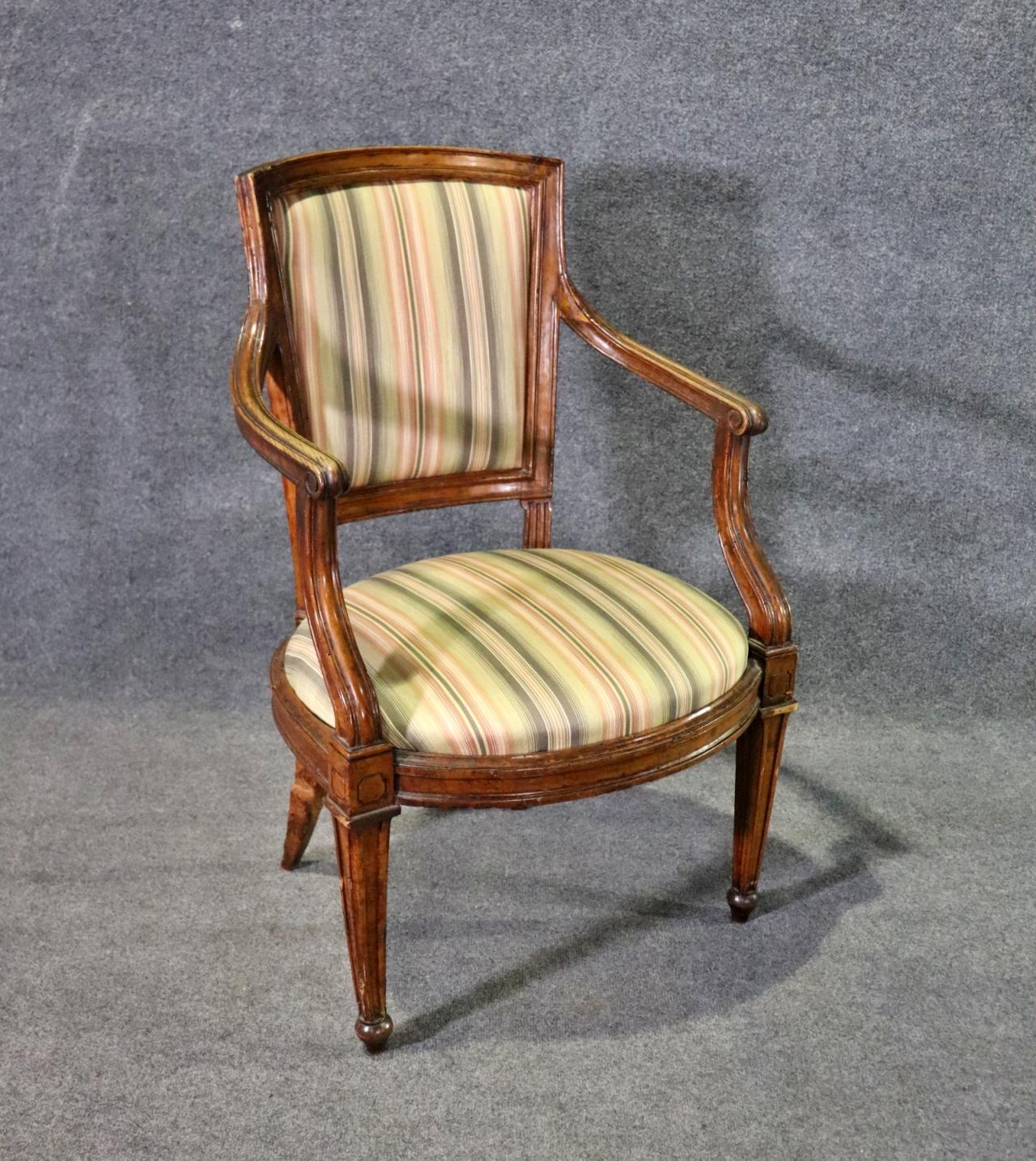 Period Antique Directoire French Louis XVI Walnut Armchair