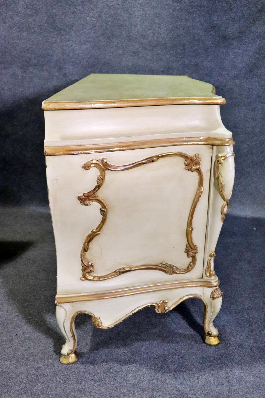 Pair of Italian Rococo Paint Decorated Creme and Giltwood Commodes