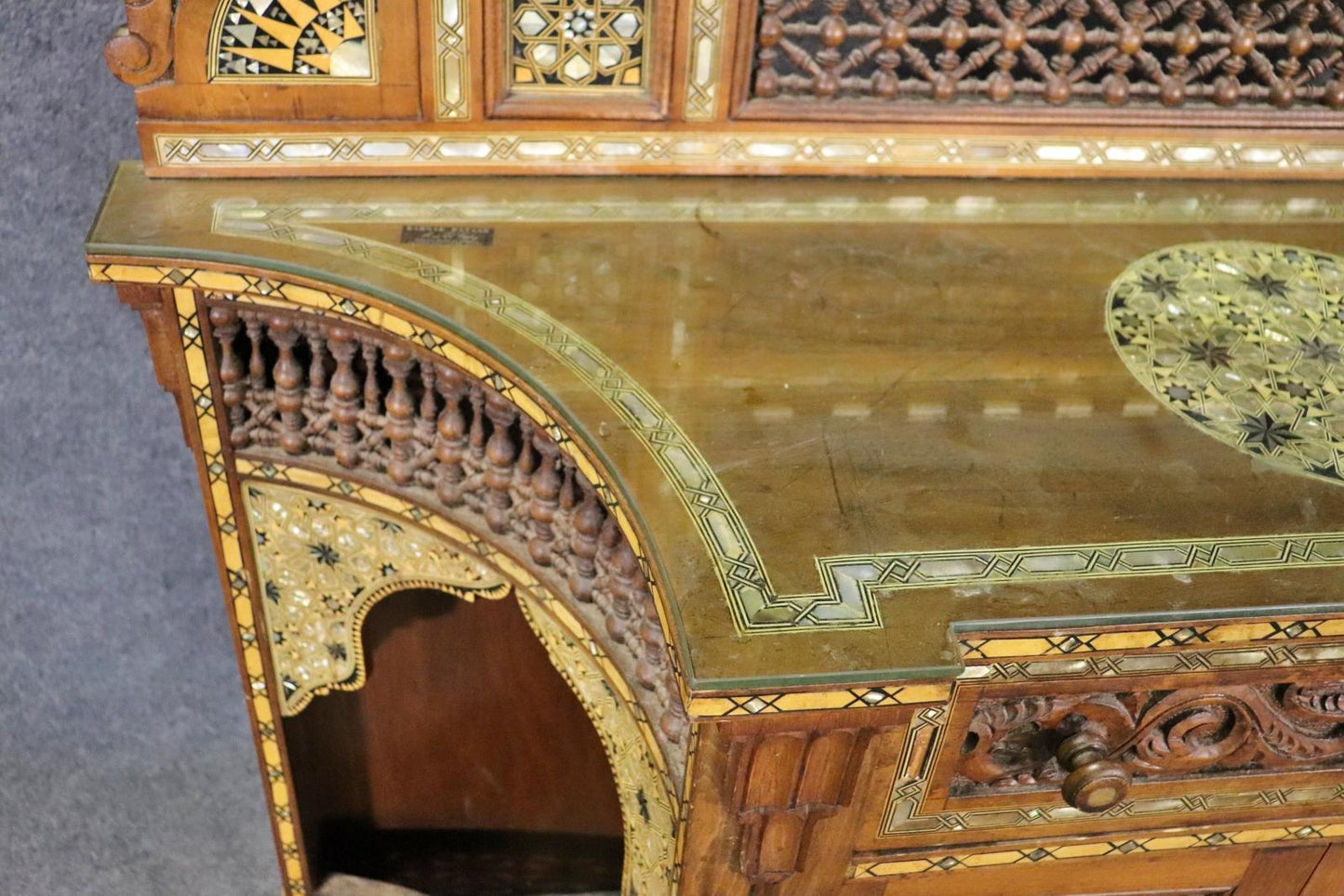 Extremely Rare Morrocan Inlaid Mirrored Vitrine Bookcase Circa 1890