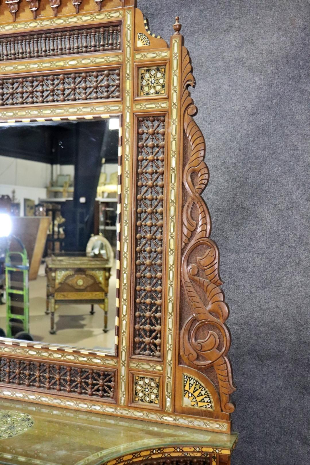 Extremely Rare Morrocan Inlaid Mirrored Vitrine Bookcase Circa 1890