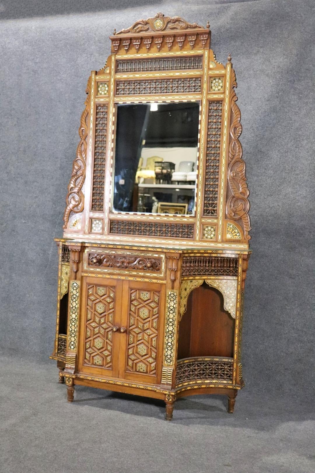 Extremely Rare Morrocan Inlaid Mirrored Vitrine Bookcase Circa 1890