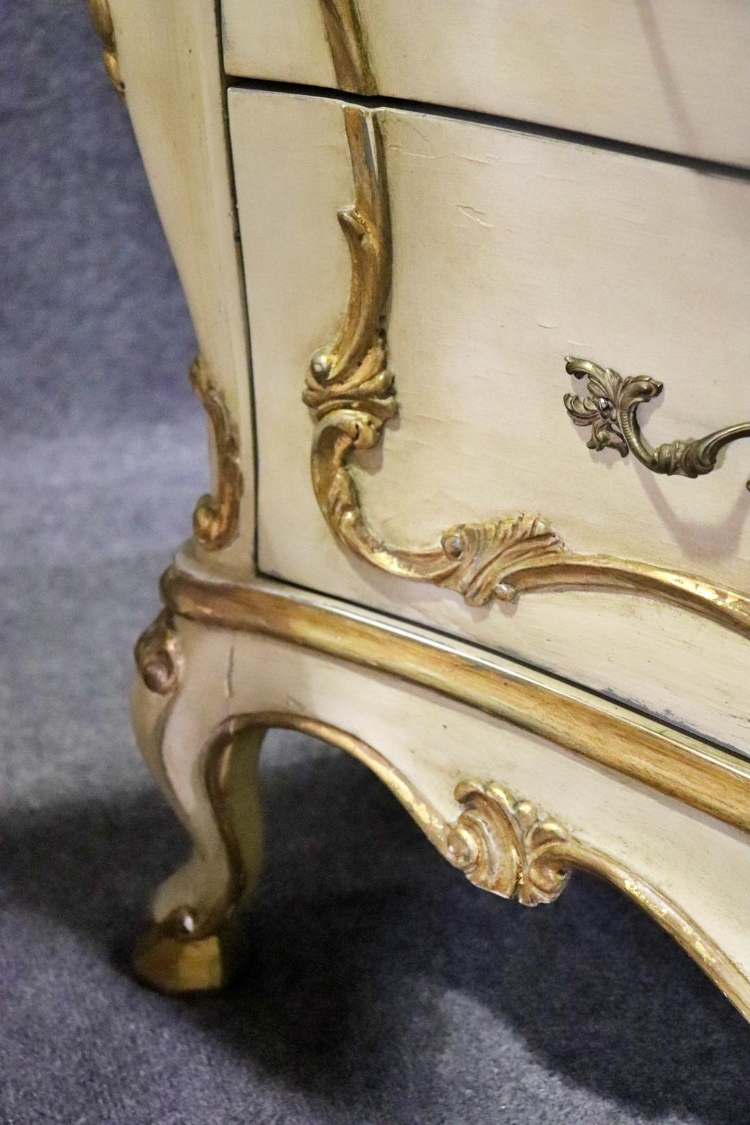 Pair of Italian Rococo Paint Decorated Creme and Giltwood Commodes