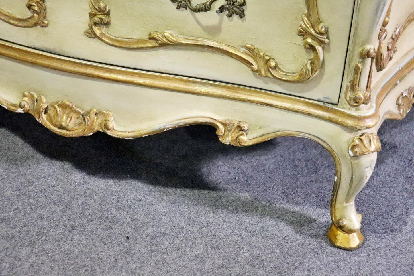 Pair of Italian Rococo Paint Decorated Creme and Giltwood Commodes