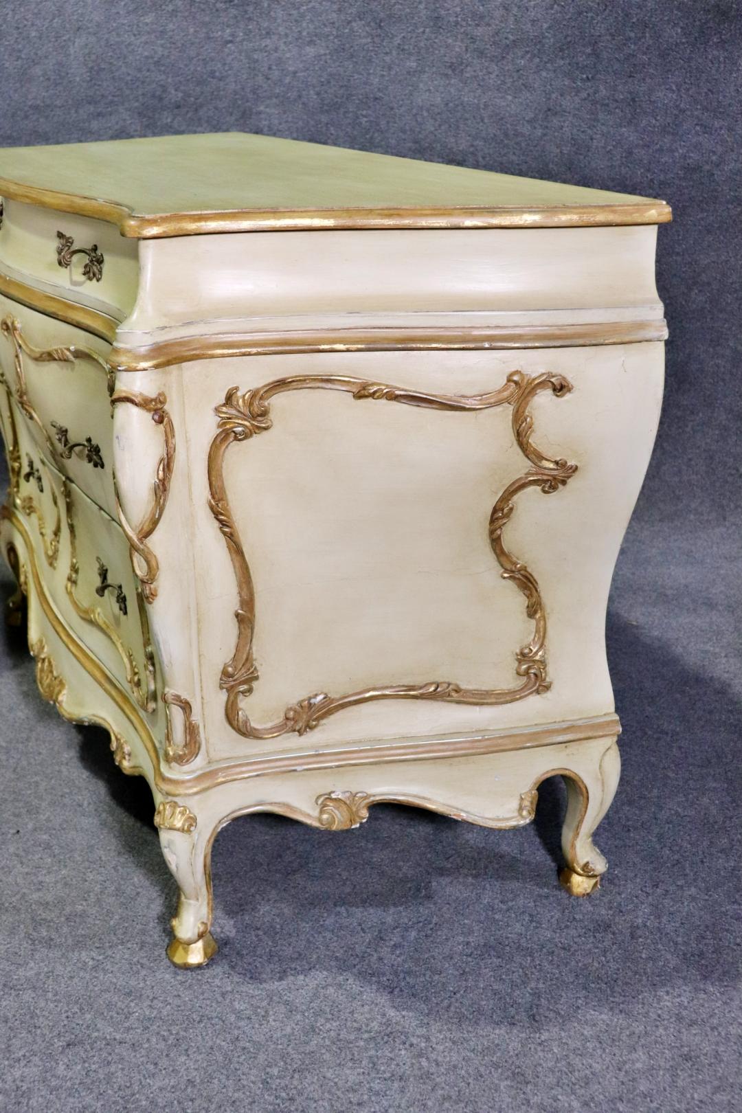 Pair of Italian Rococo Paint Decorated Creme and Giltwood Commodes