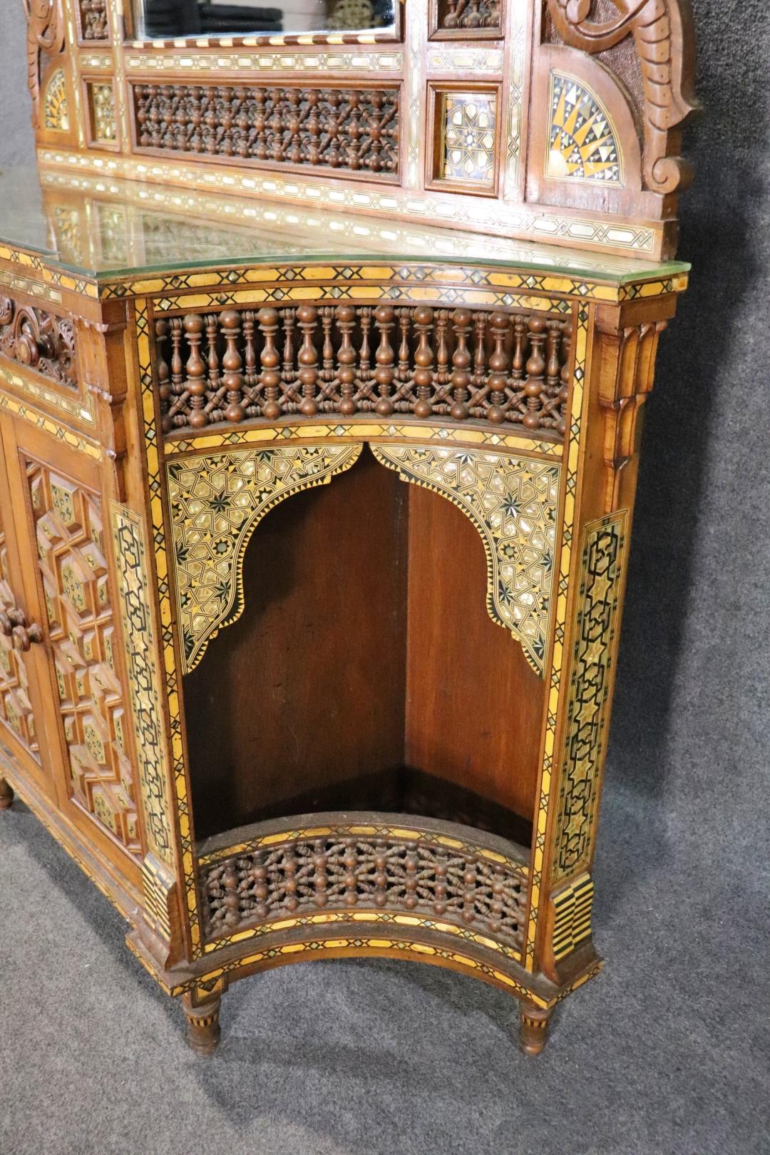 Extremely Rare Morrocan Inlaid Mirrored Vitrine Bookcase Circa 1890