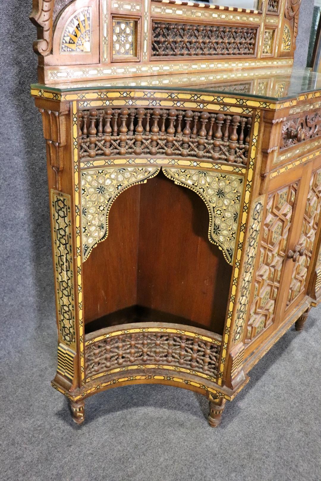 Extremely Rare Morrocan Inlaid Mirrored Vitrine Bookcase Circa 1890