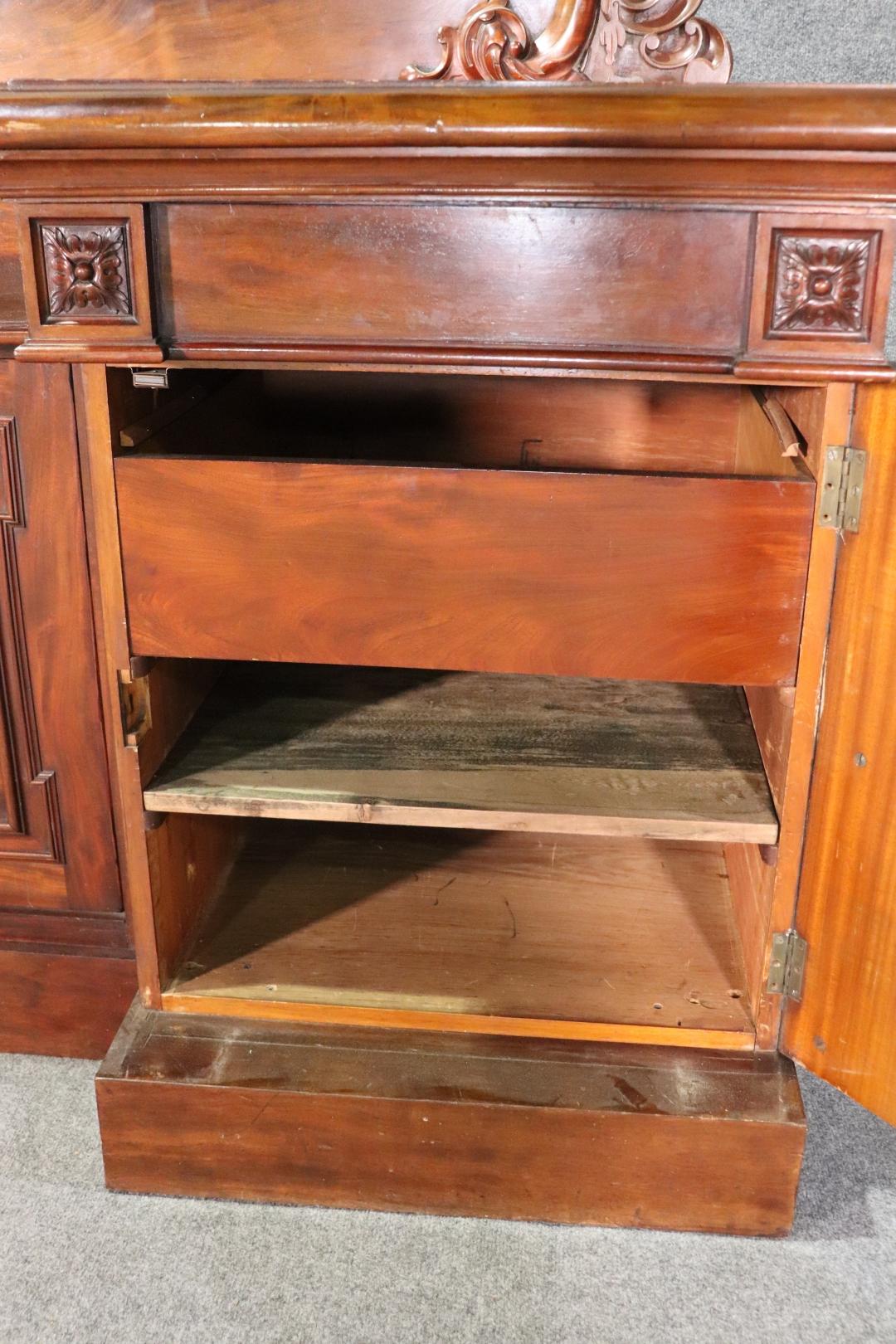 Rare Carved Full Figure Carved Solid Mahogany English Huntboard Sideboard C1870s