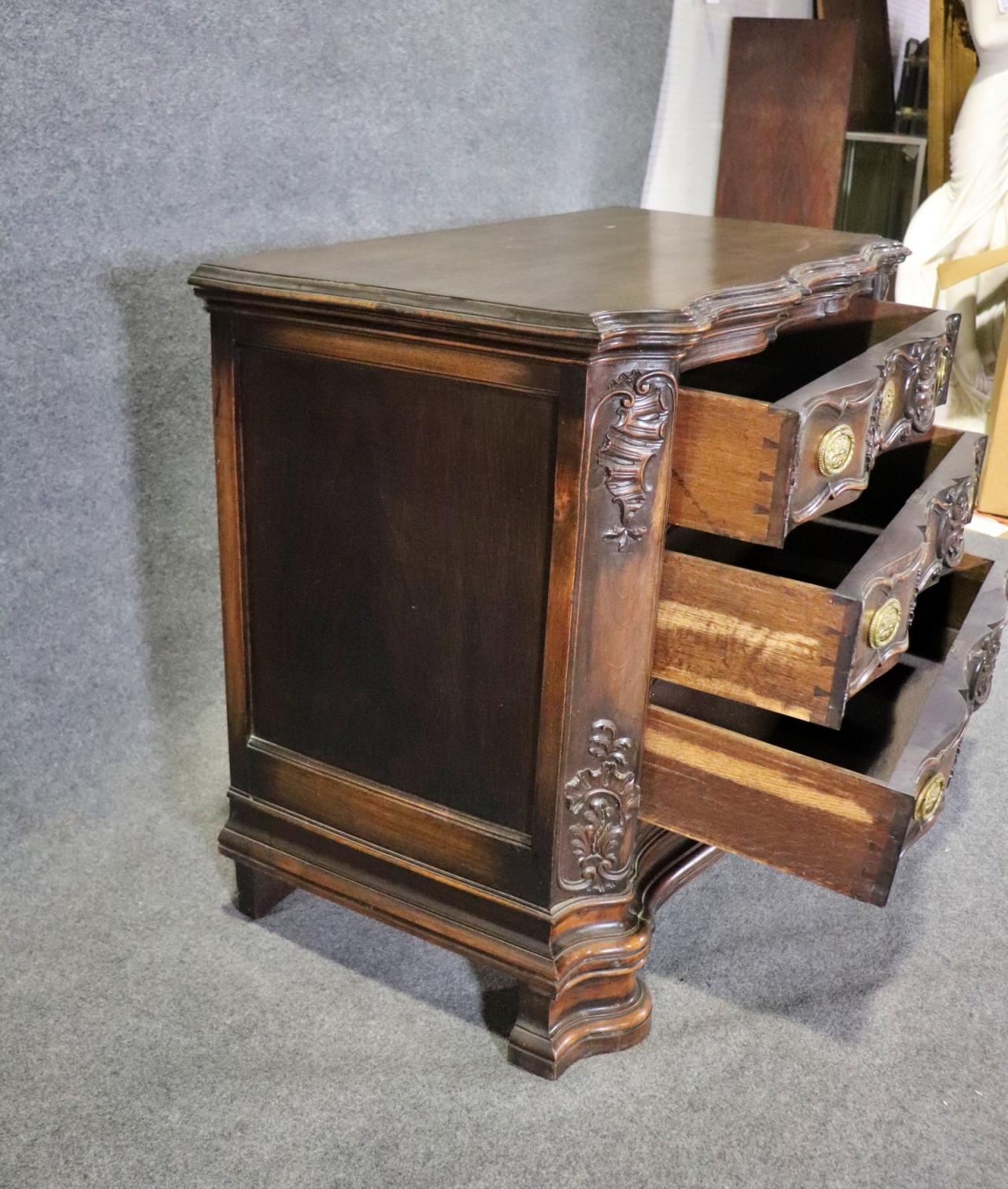 Sensational Portuguese Style Carved Walnut and Brass Commode Chest of Drawers