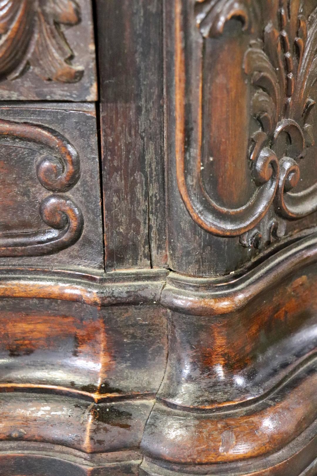 Sensational Portuguese Style Carved Walnut and Brass Commode Chest of Drawers