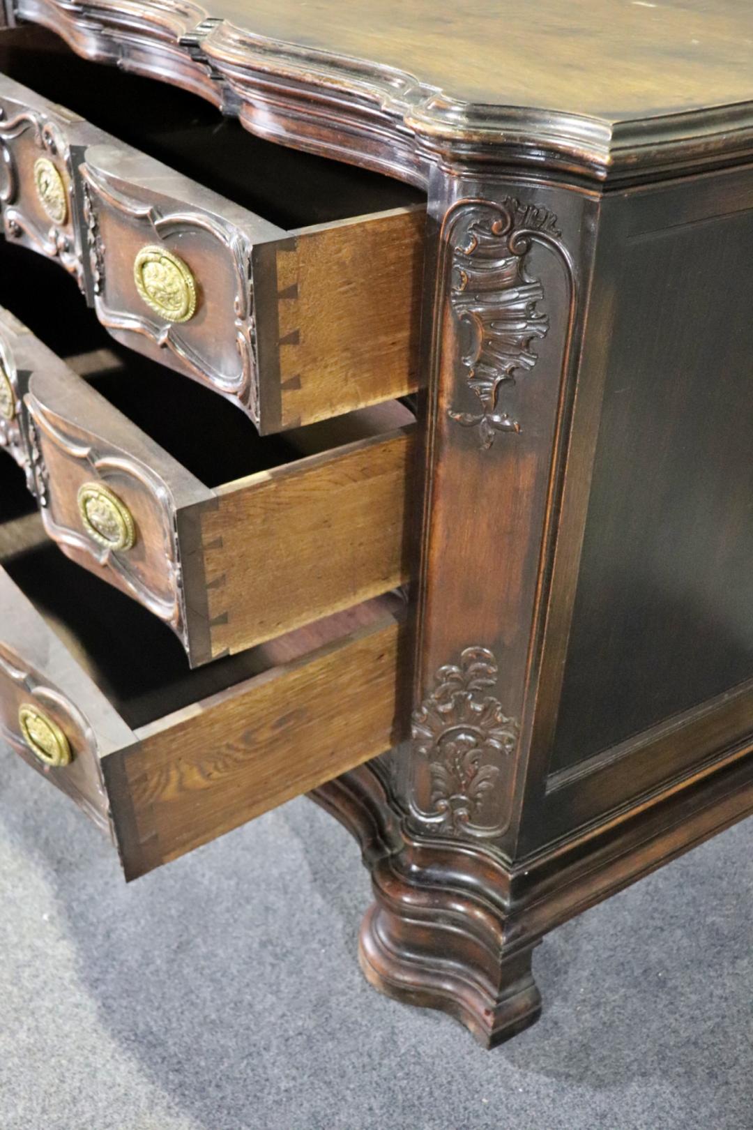 Sensational Portuguese Style Carved Walnut and Brass Commode Chest of Drawers