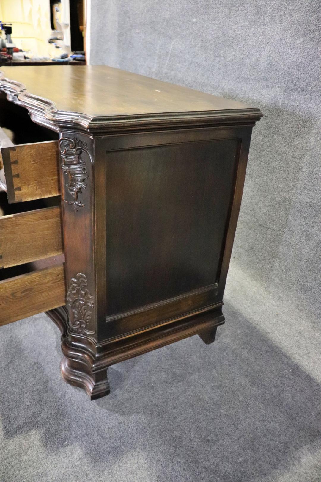 Sensational Portuguese Style Carved Walnut and Brass Commode Chest of Drawers