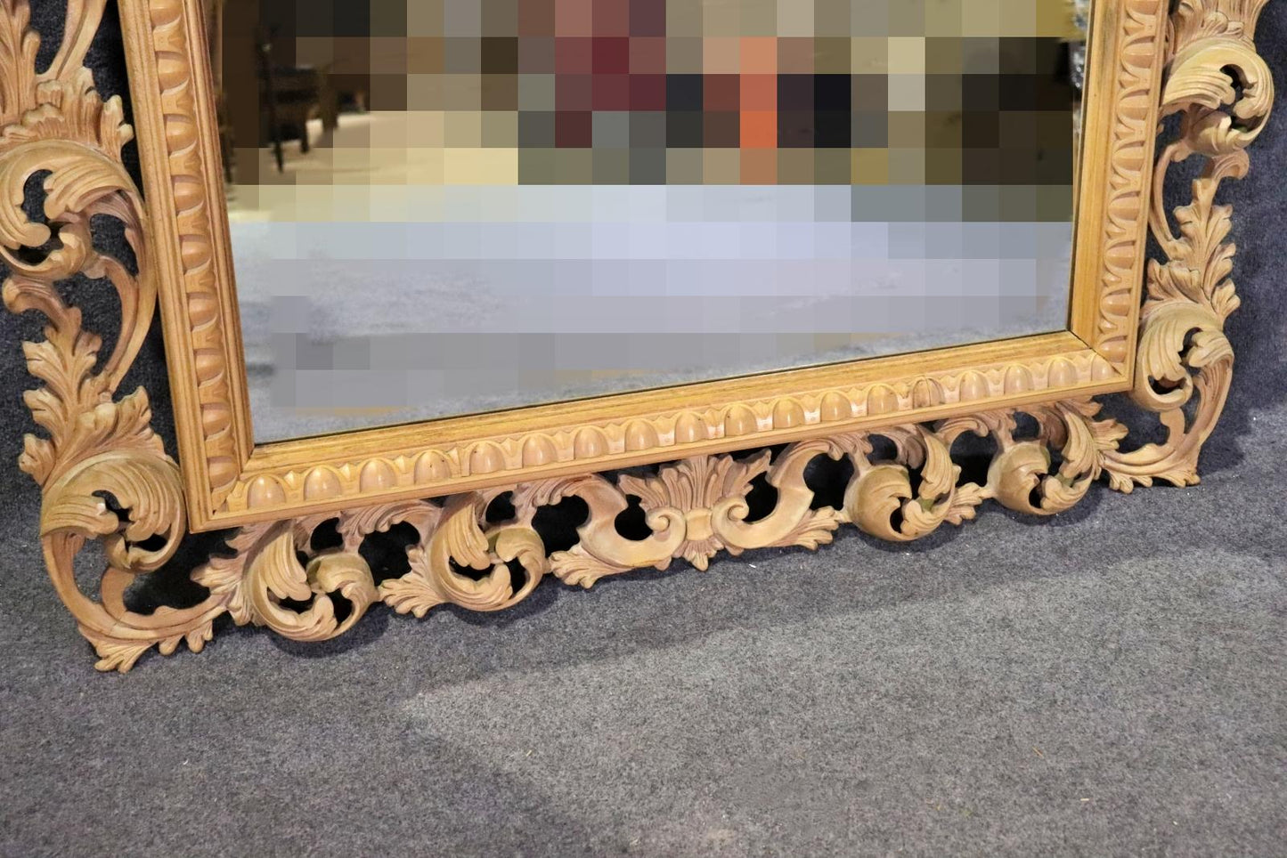 Gorgeous 6ft Tall Carved Beech Italian Rococo Mirror with Full Relief Leaves