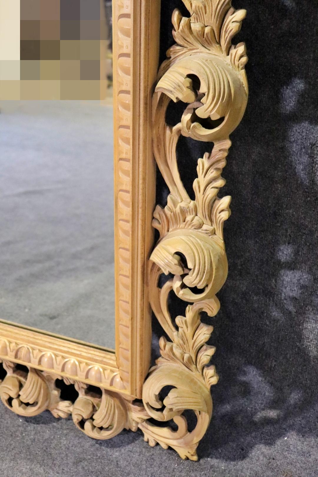 Gorgeous 6ft Tall Carved Beech Italian Rococo Mirror with Full Relief Leaves