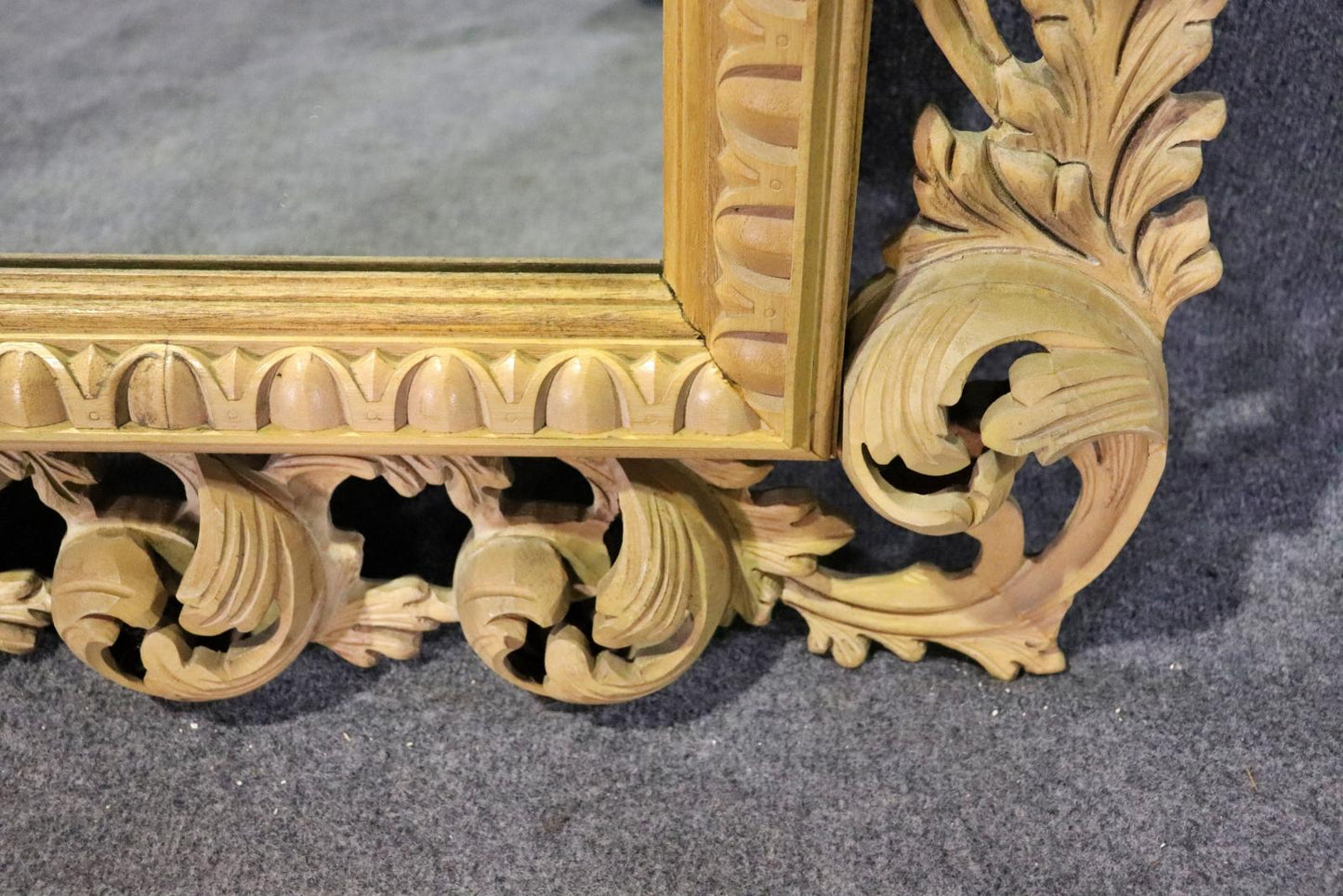 Gorgeous 6ft Tall Carved Beech Italian Rococo Mirror with Full Relief Leaves