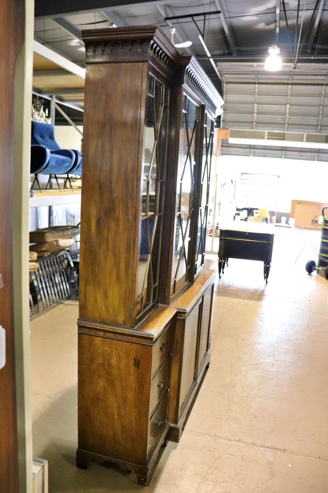 19th Century English Flame Mahogany Georgian Breakfront Bookcase