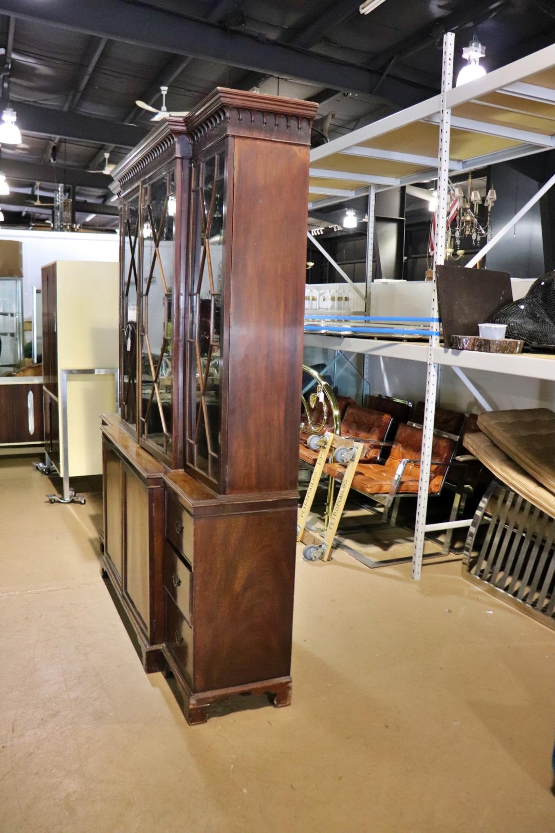 19th Century English Flame Mahogany Georgian Breakfront Bookcase