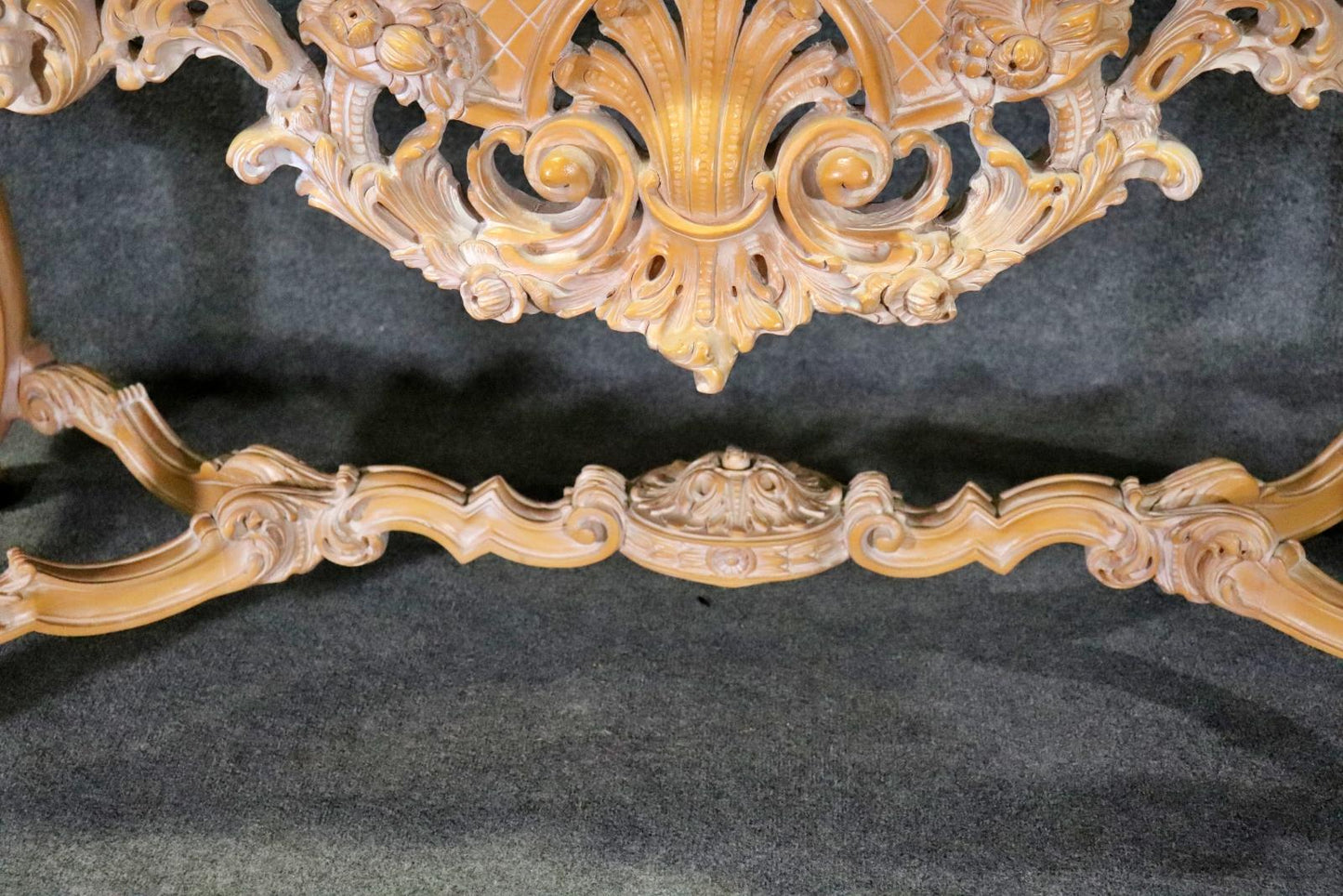 Rare Pair of French Carved Limed Beechwood Marble Top Louis XV Console Tables