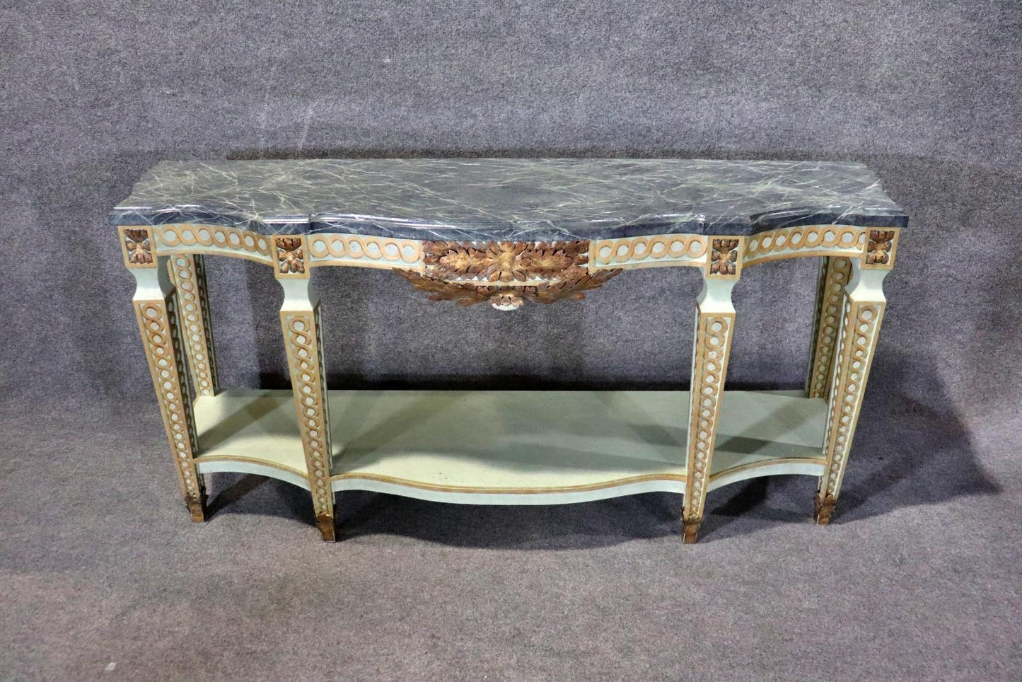 Faux Marble Paint Decorated Gilded Painted Louis XVI Style Console Table