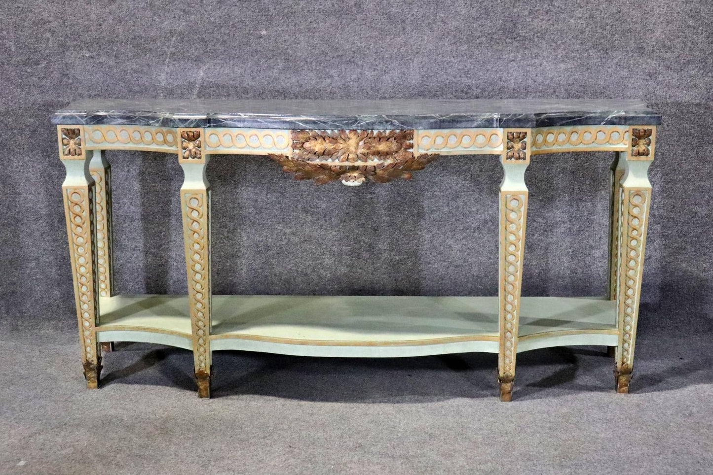 Faux Marble Paint Decorated Gilded Painted Louis XVI Style Console Table