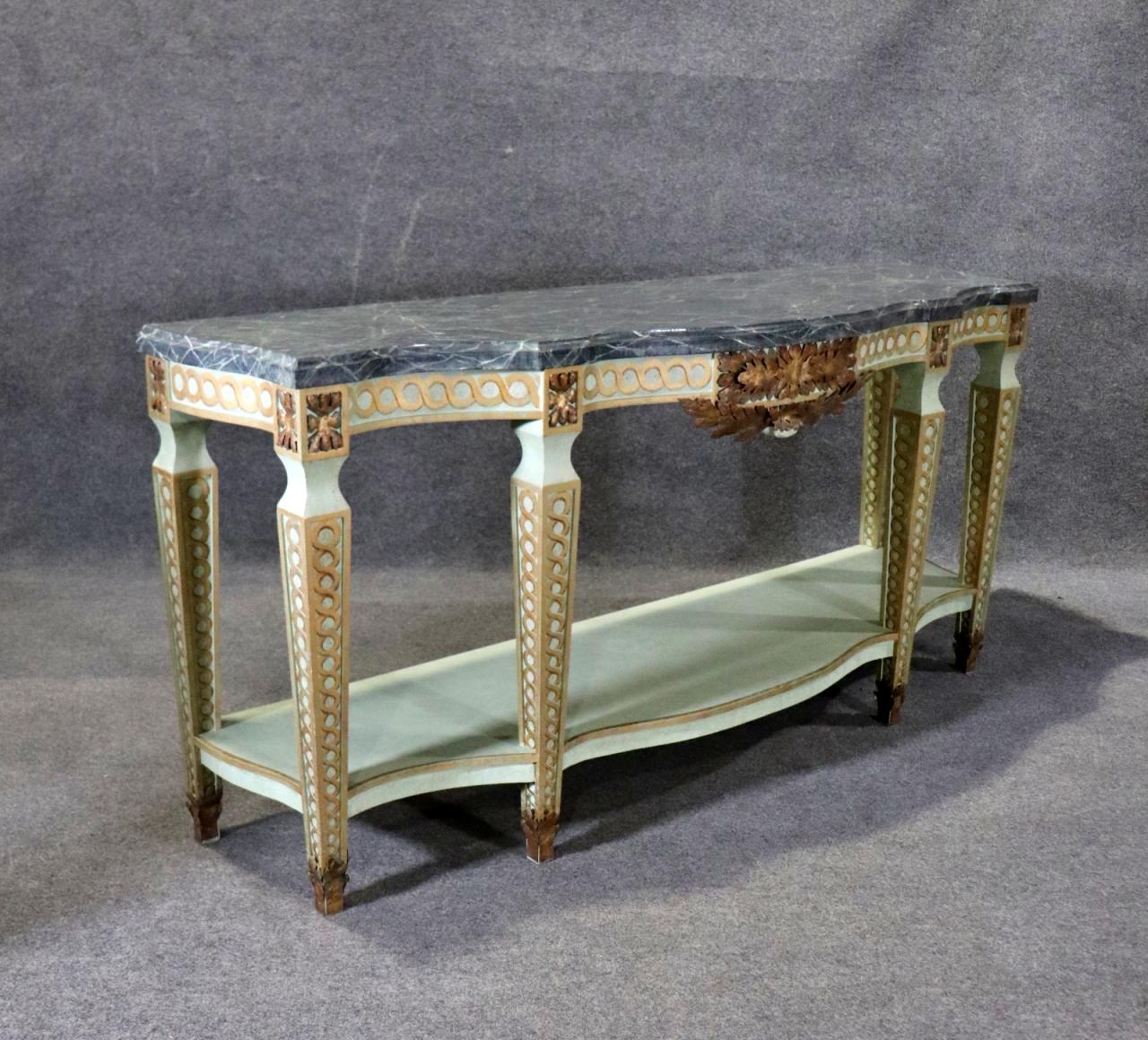 Faux Marble Paint Decorated Gilded Painted Louis XVI Style Console Table