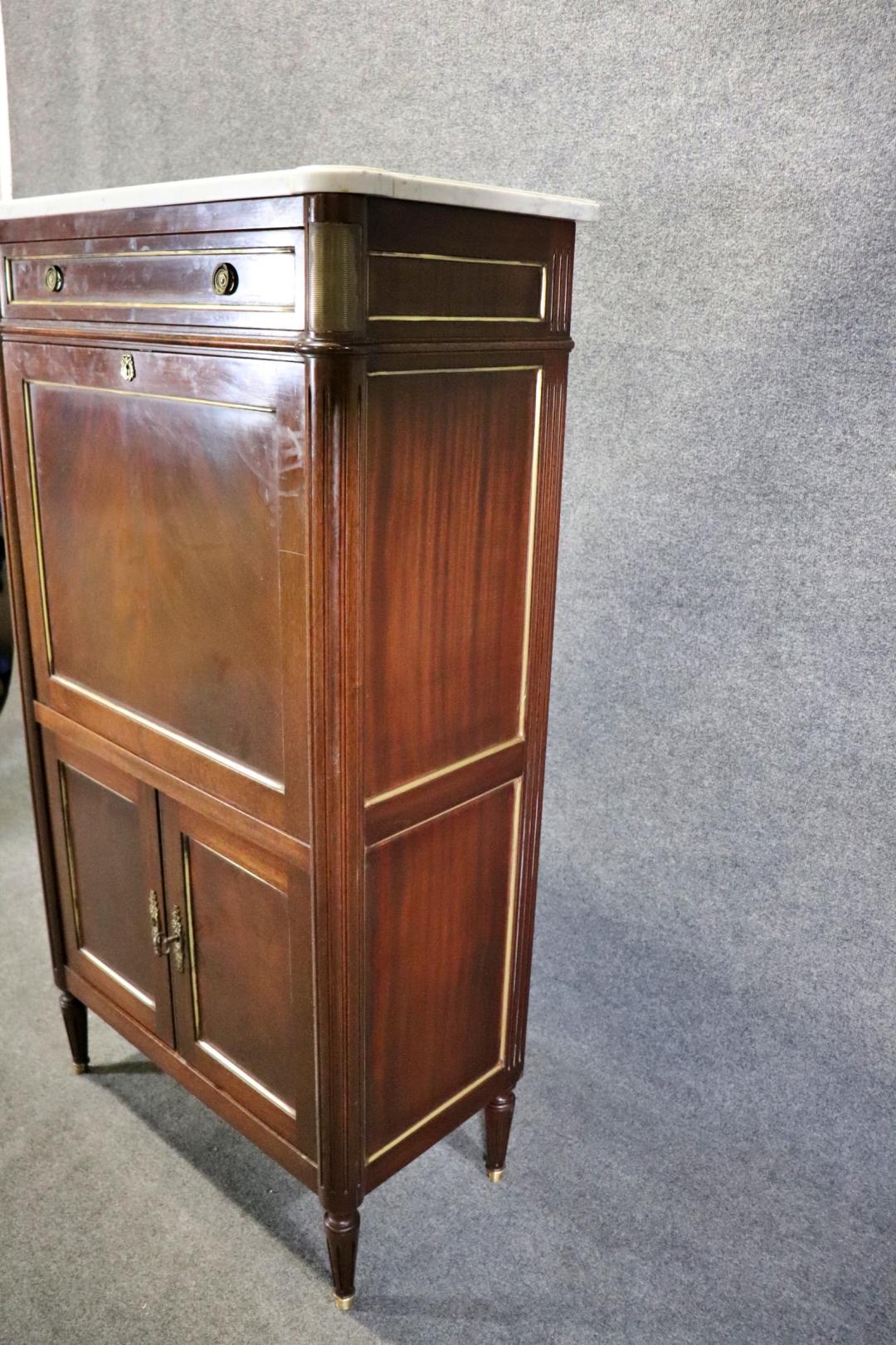 Directoire Style Mahogany and Brass secretary Aabatant Leather Desk Surface