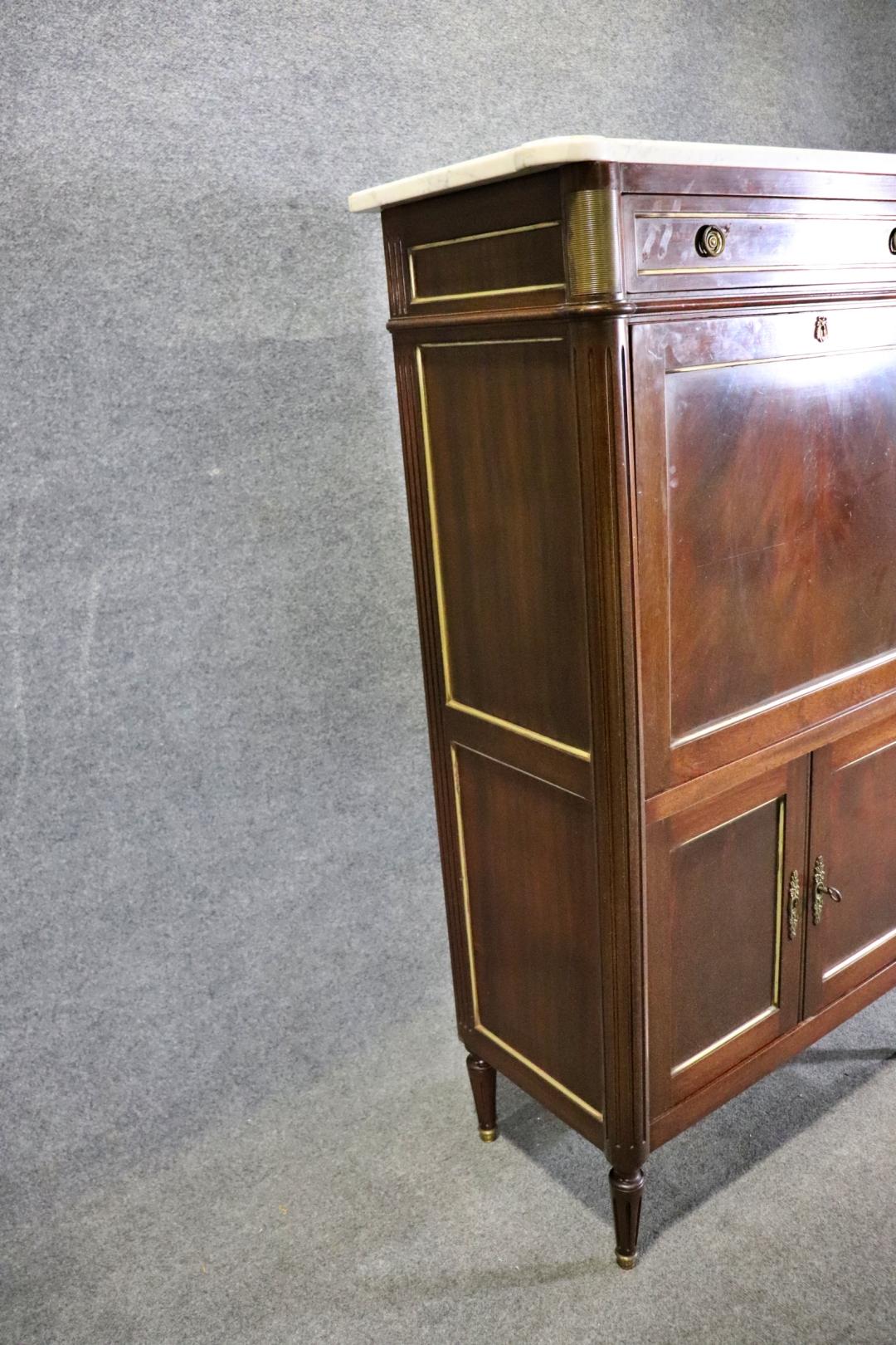 Directoire Style Mahogany and Brass secretary Aabatant Leather Desk Surface