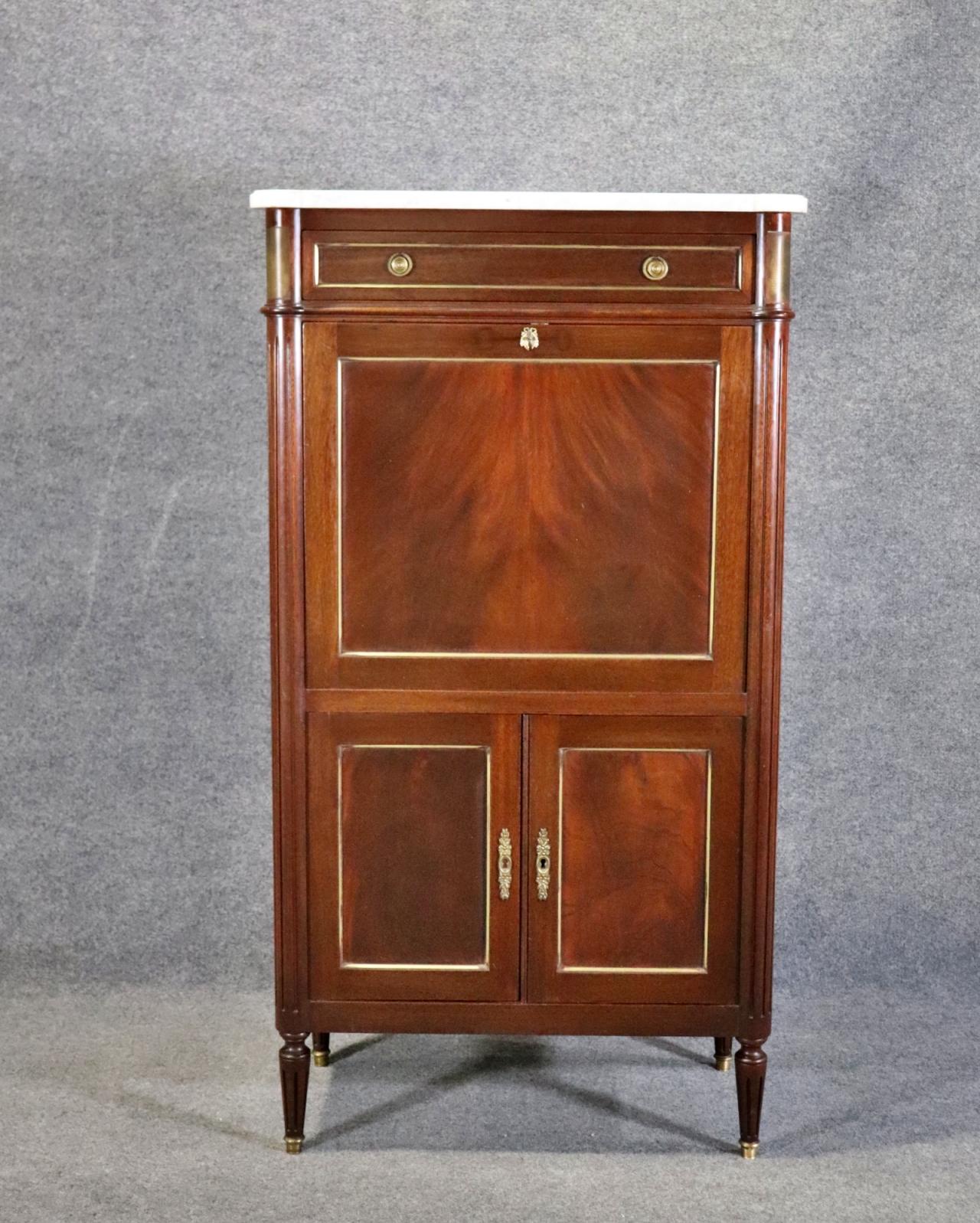 Directoire Style Mahogany and Brass secretary Aabatant Leather Desk Surface