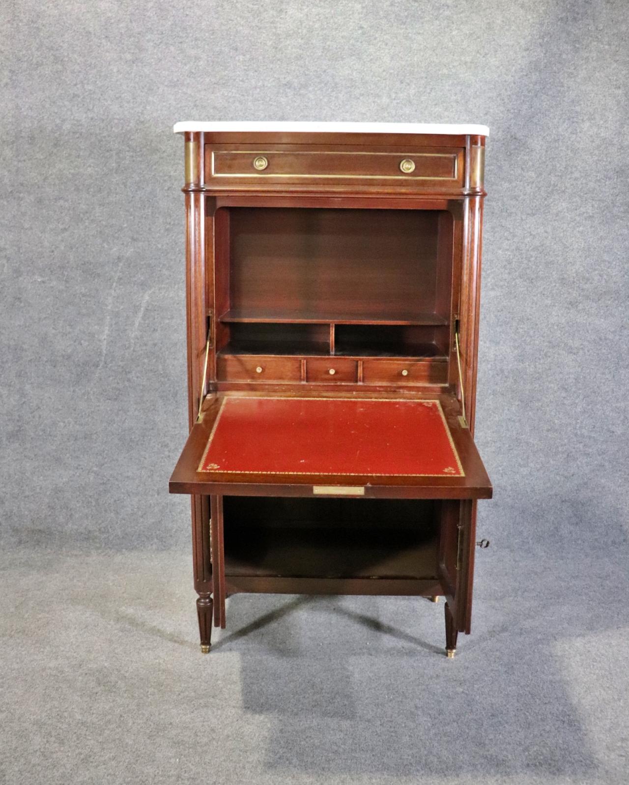 Directoire Style Mahogany and Brass secretary Aabatant Leather Desk Surface