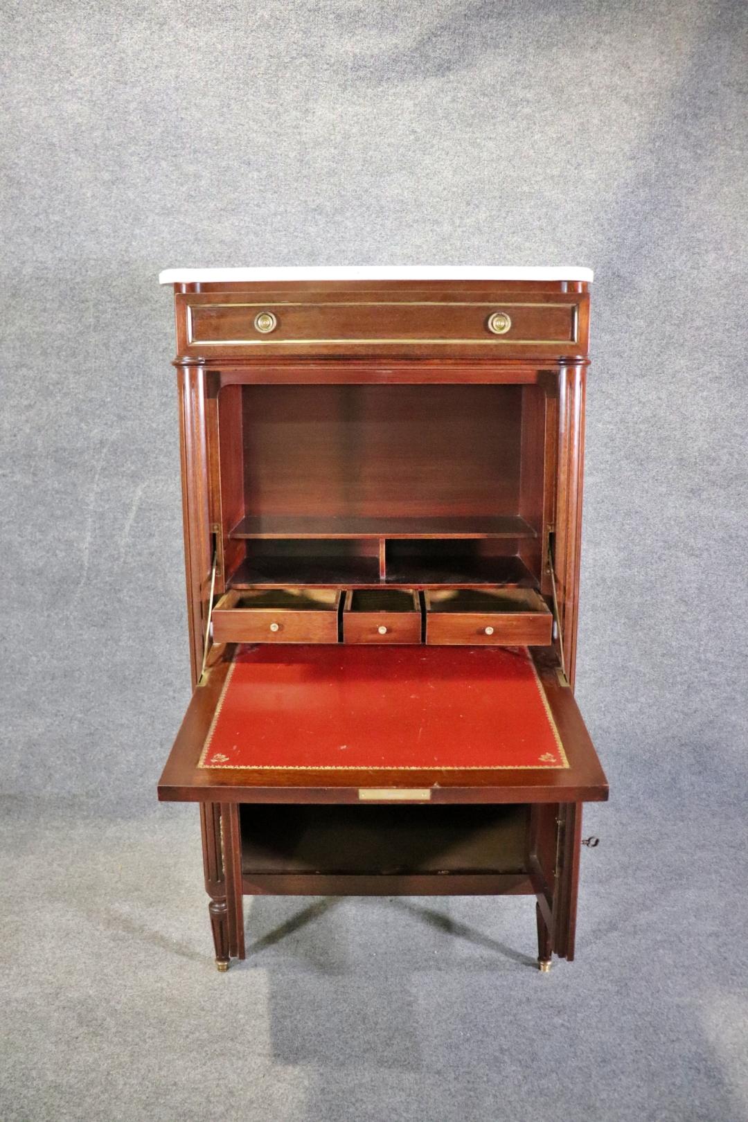 Directoire Style Mahogany and Brass secretary Aabatant Leather Desk Surface