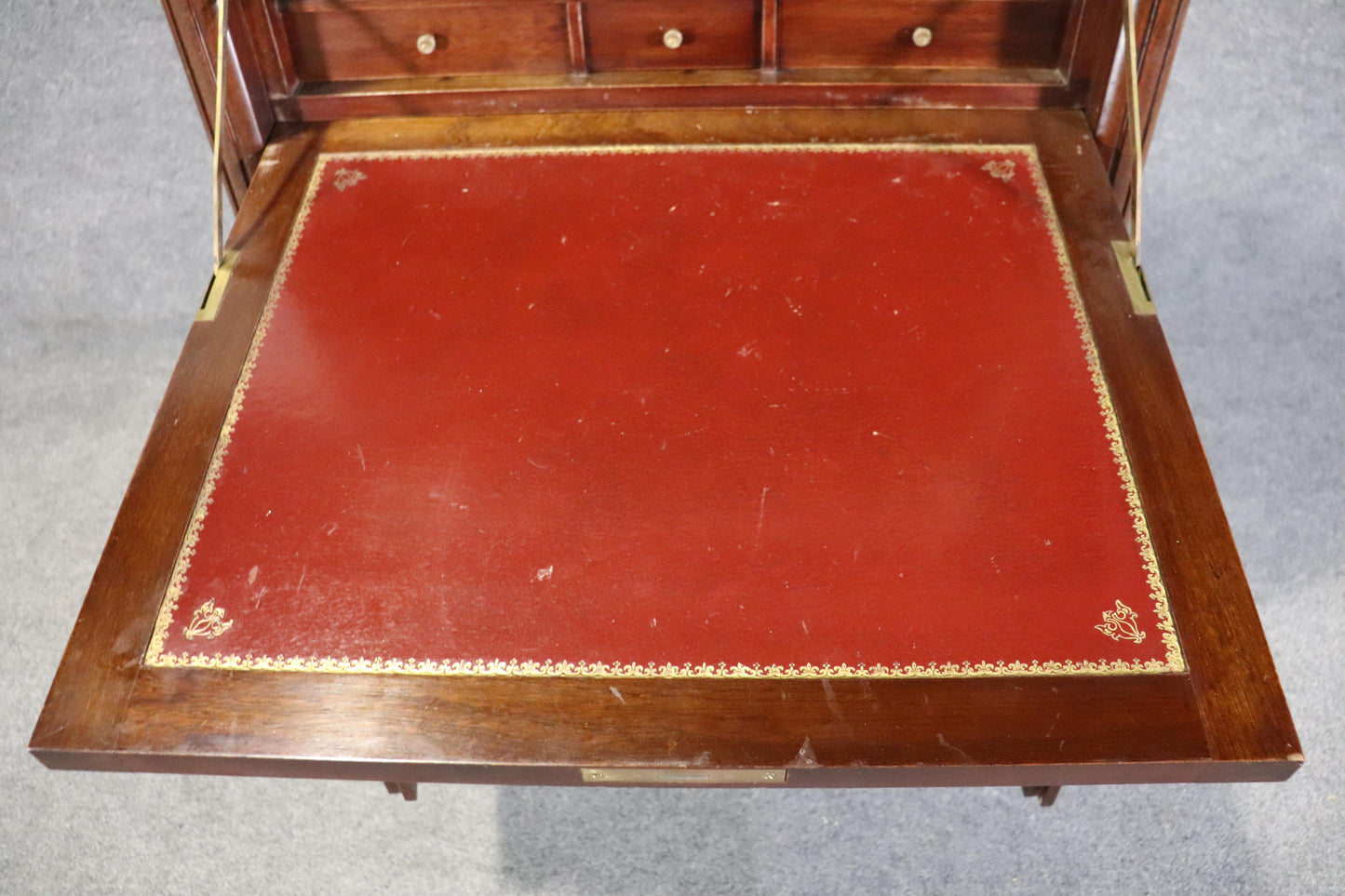 Directoire Style Mahogany and Brass secretary Aabatant Leather Desk Surface