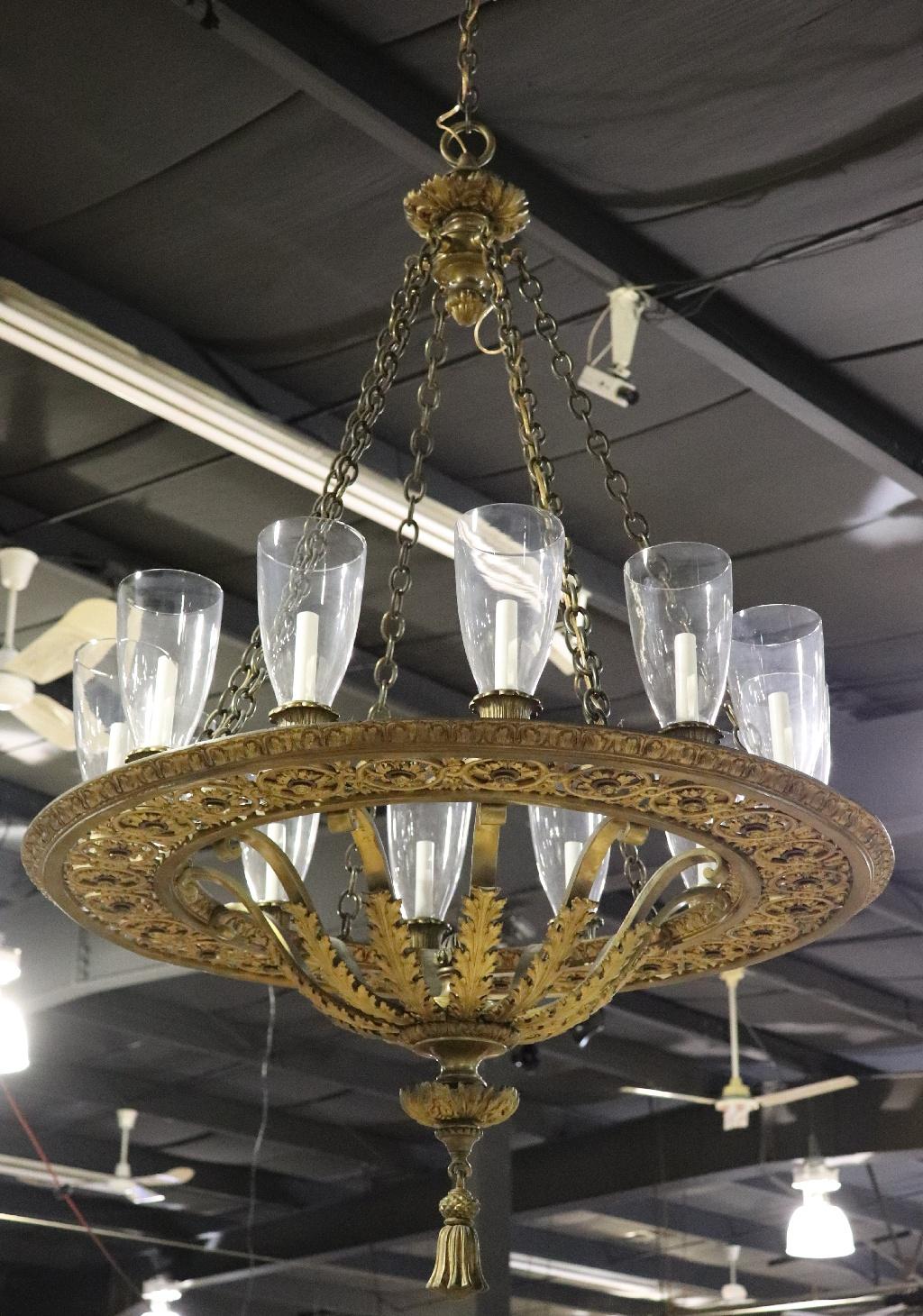 Fantastic Russian Neoclassical Dore' Gilt Rock Crystal and Crystal Chandelier