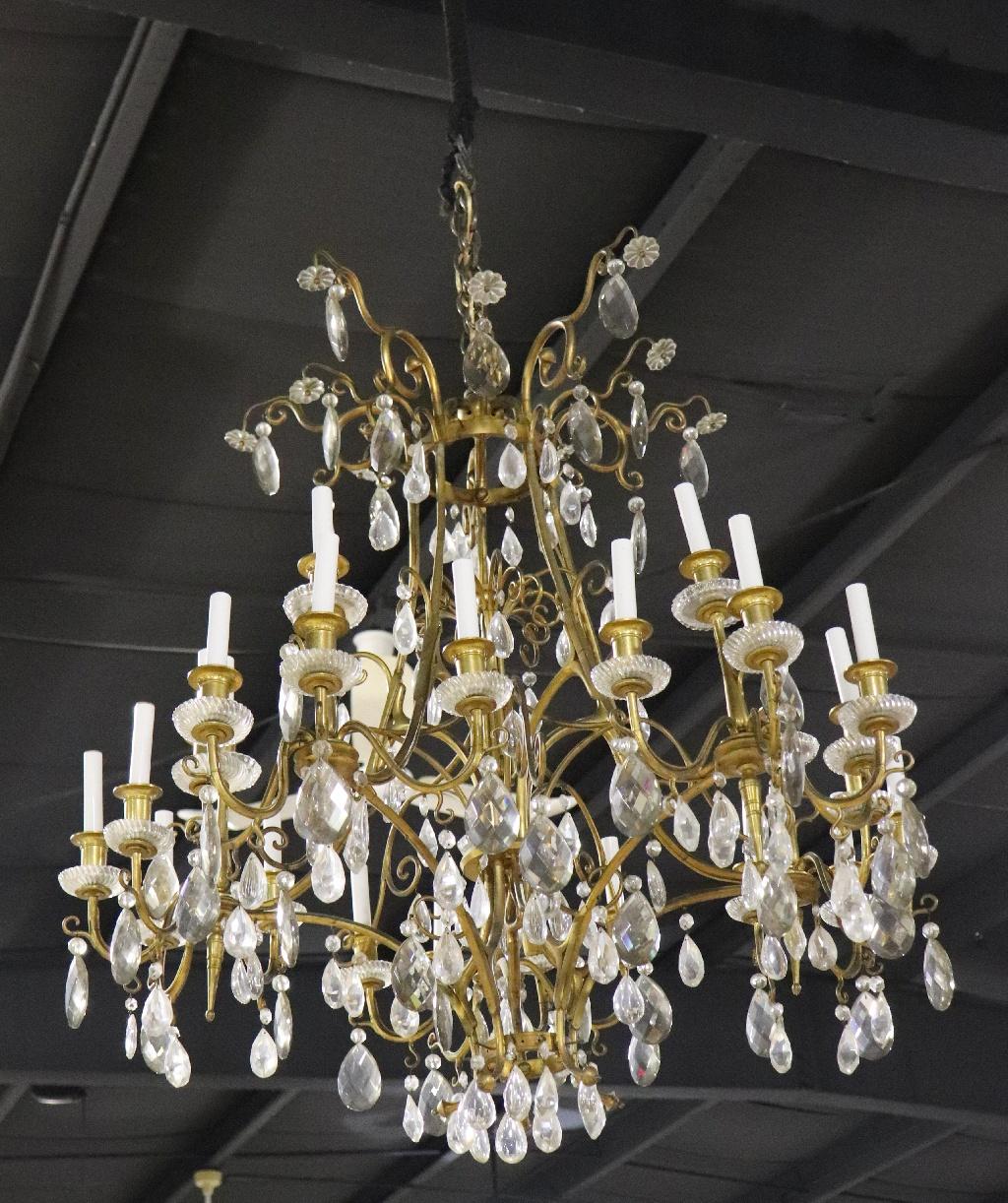 Fantastic Russian Neoclassical Dore' Gilt Rock Crystal and Crystal Chandelier