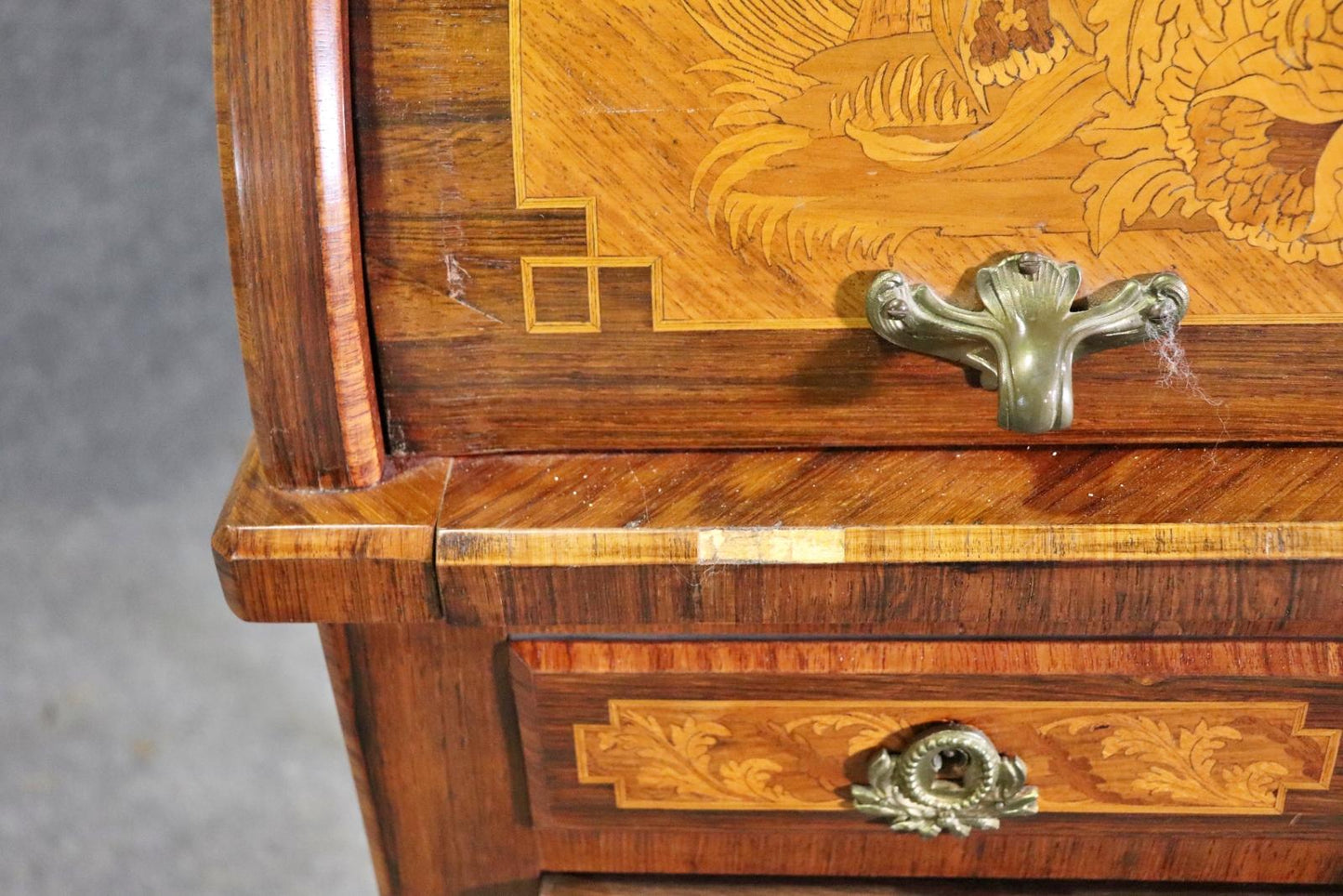 Rosewood Circassian Walnut Inlaid Beveled Glass French Louis XV Secretary Desk