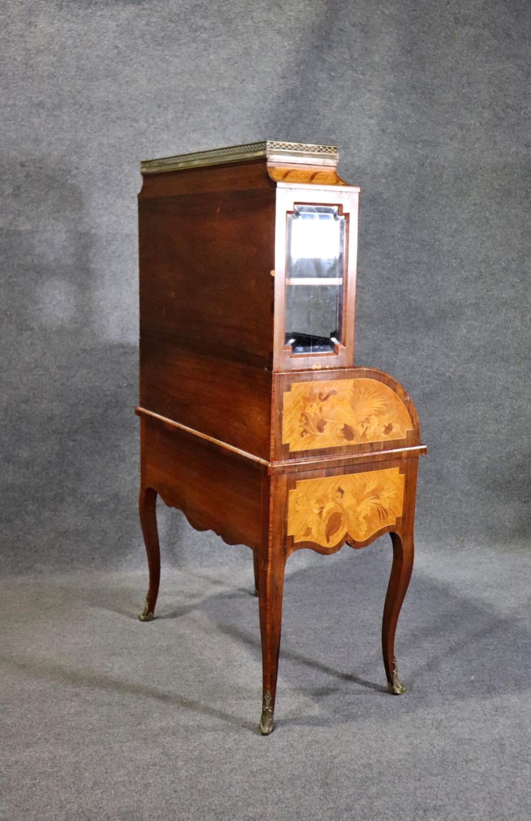 Rosewood Circassian Walnut Inlaid Beveled Glass French Louis XV Secretary Desk