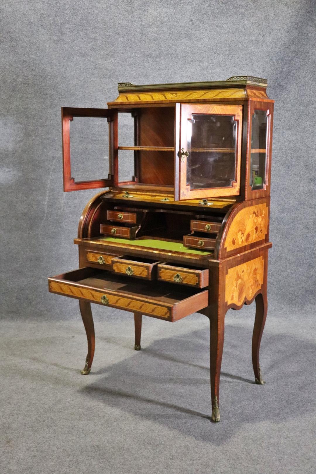 Rosewood Circassian Walnut Inlaid Beveled Glass French Louis XV Secretary Desk