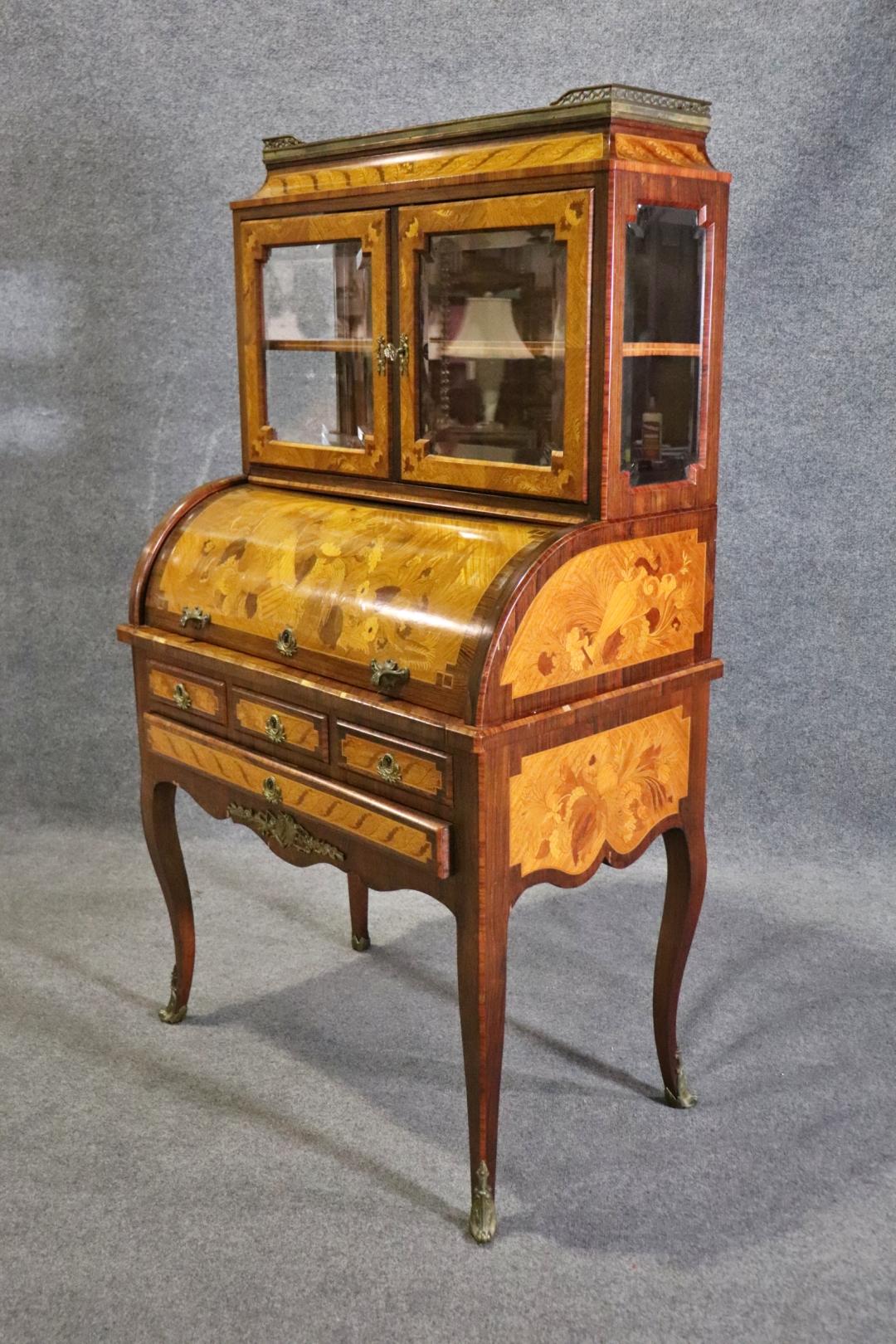 Rosewood Circassian Walnut Inlaid Beveled Glass French Louis XV Secretary Desk