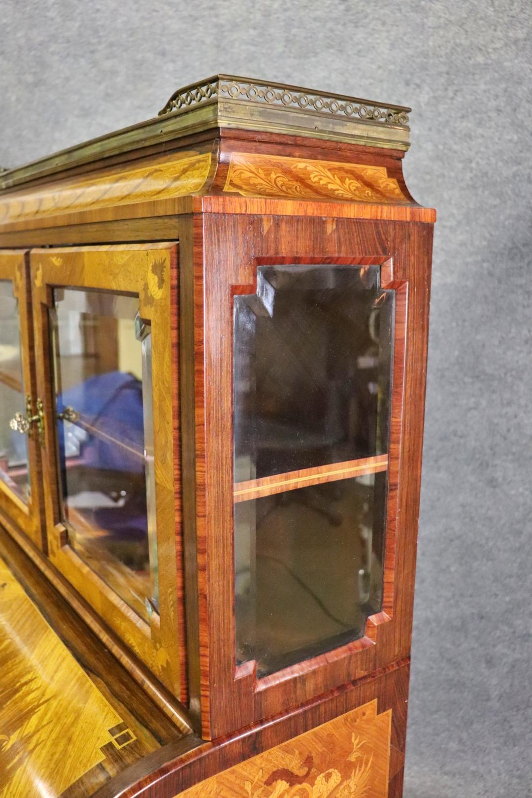 Rosewood Circassian Walnut Inlaid Beveled Glass French Louis XV Secretary Desk