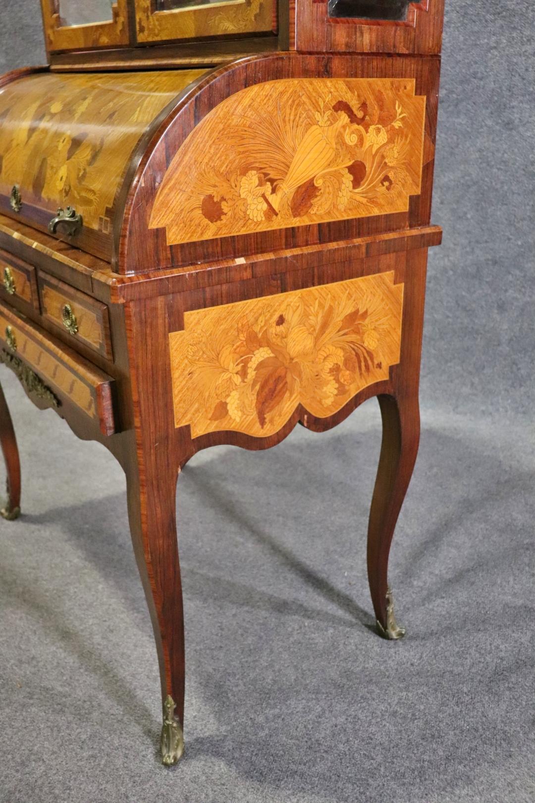 Rosewood Circassian Walnut Inlaid Beveled Glass French Louis XV Secretary Desk