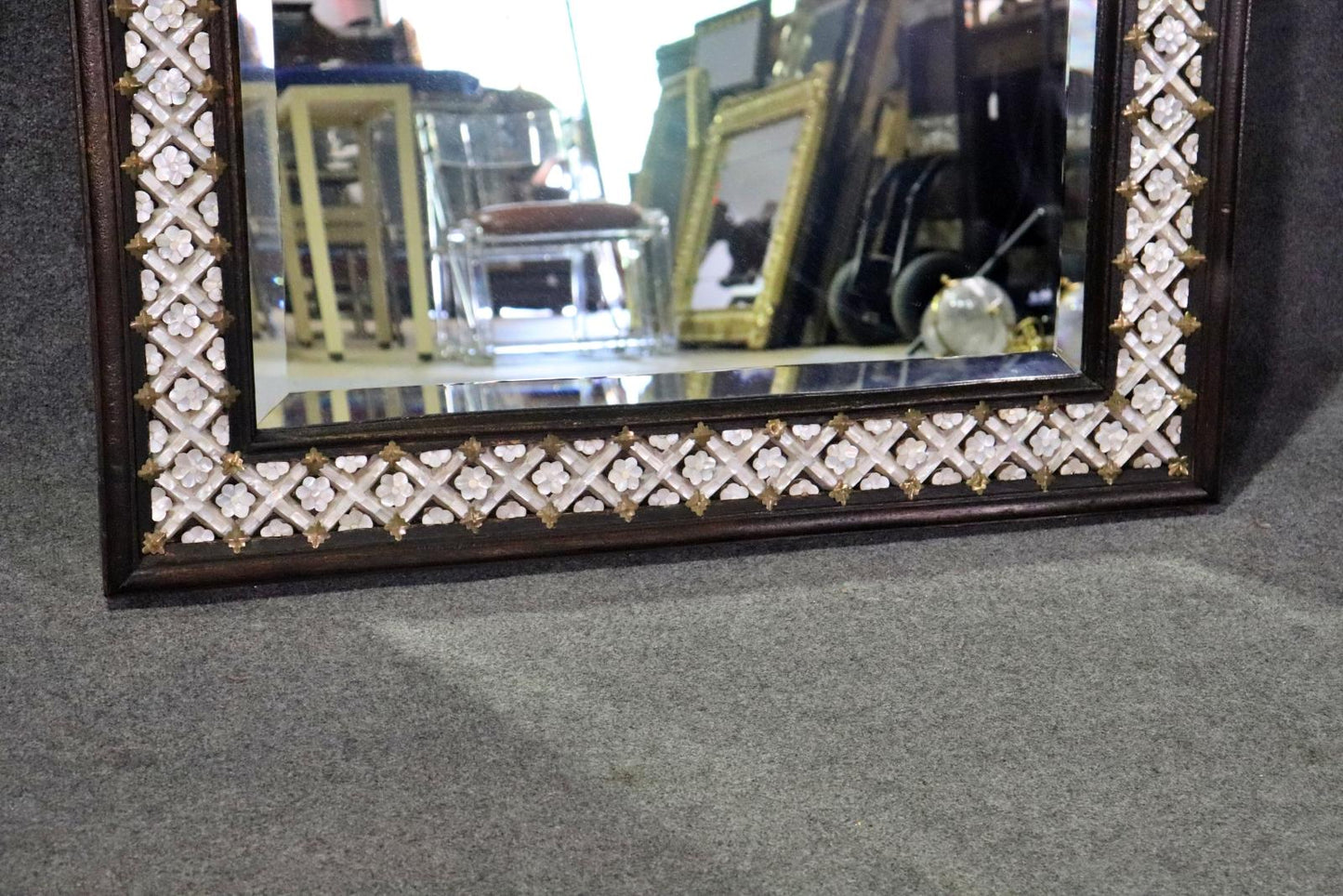 Rare Mother of Reticulated Mother of Pearl Large Wall Mirror