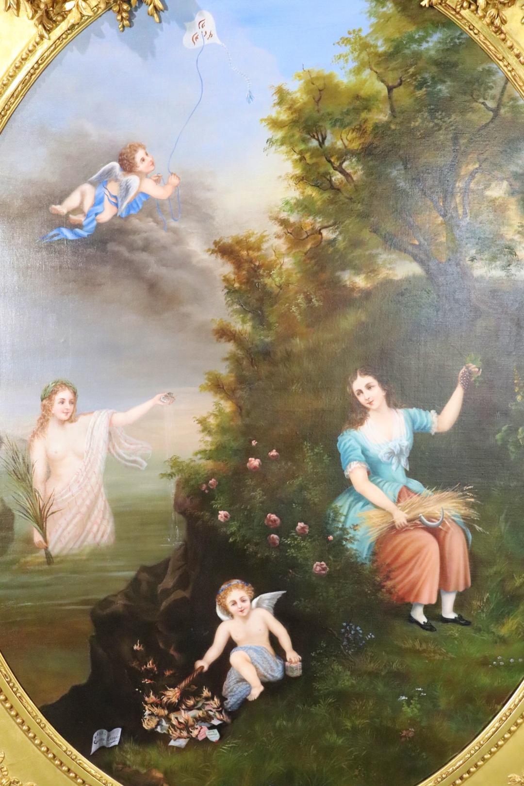 19th C Allegorical Painting "Burning the Love Letters"